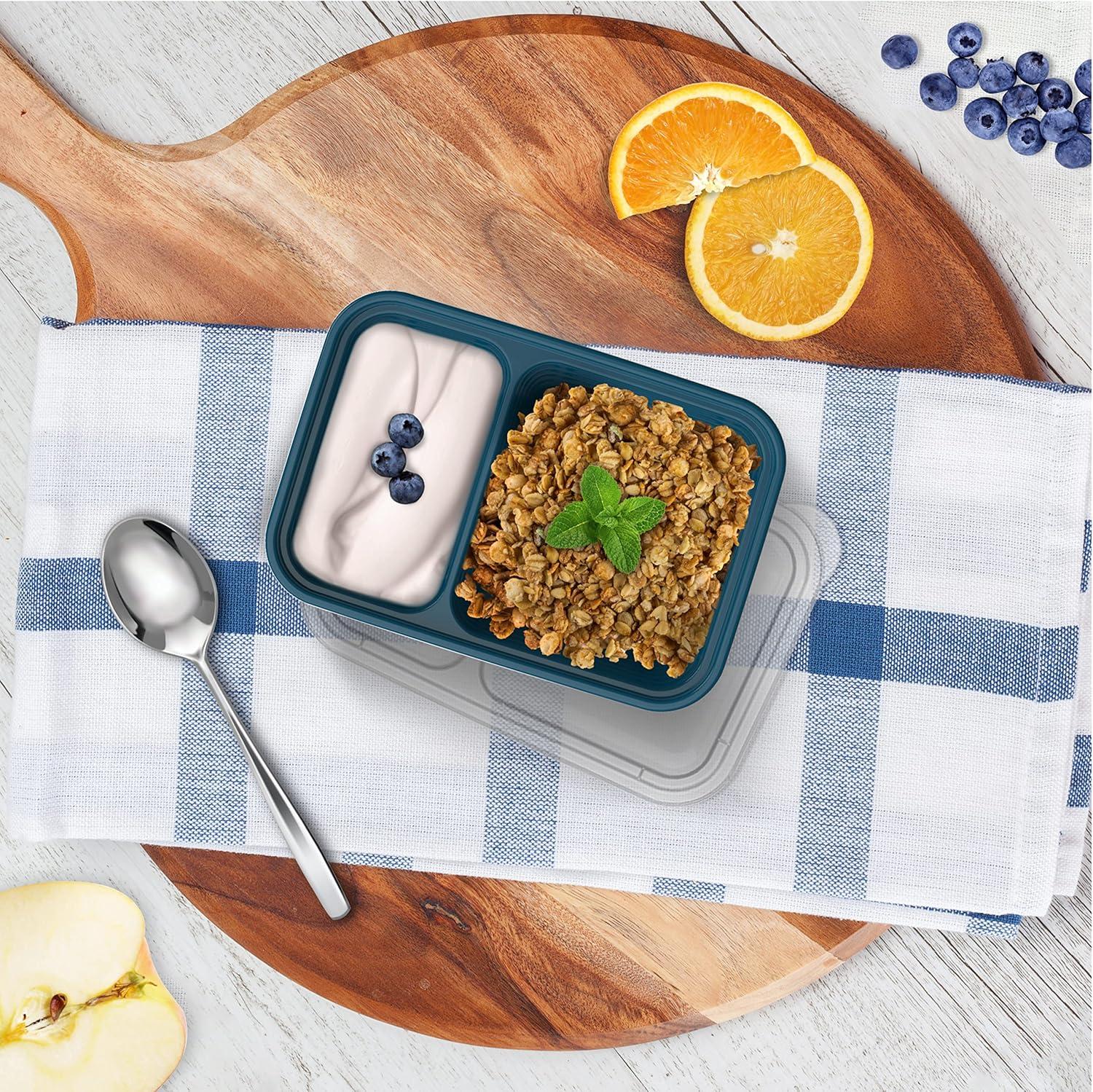 imageBentgo Prep 2Compartment Snack Containers with Lids Reusable Microwaveable Durable PFAS amp BPAFree Freezer and DishwasherSafe Meal Prep Food Storage 10 Trays amp 10 Lids SkyDeep Teal