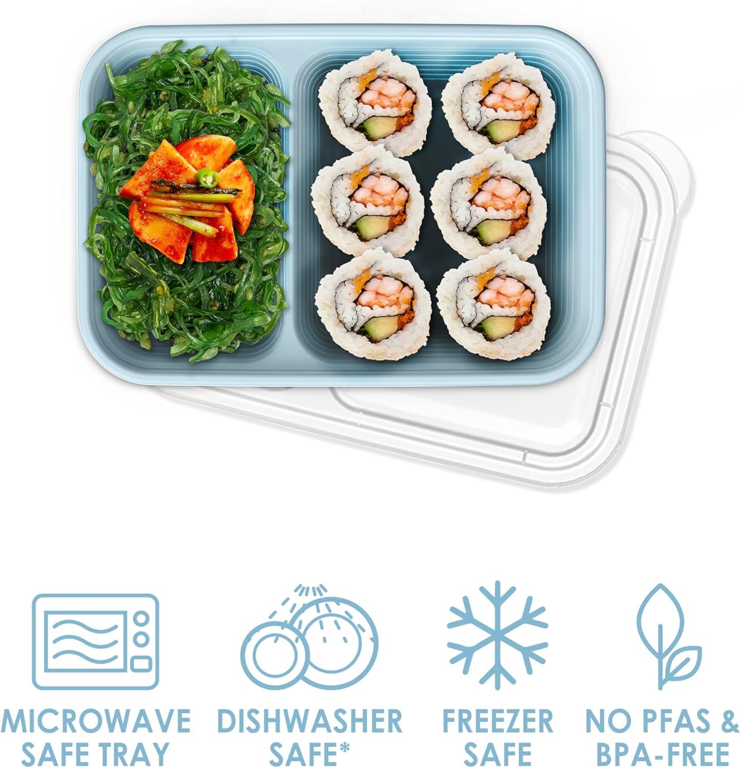 imageBentgo Prep 2Compartment Snack Containers with Lids Reusable Microwaveable Durable PFAS amp BPAFree Freezer and DishwasherSafe Meal Prep Food Storage 10 Trays amp 10 Lids SkySky