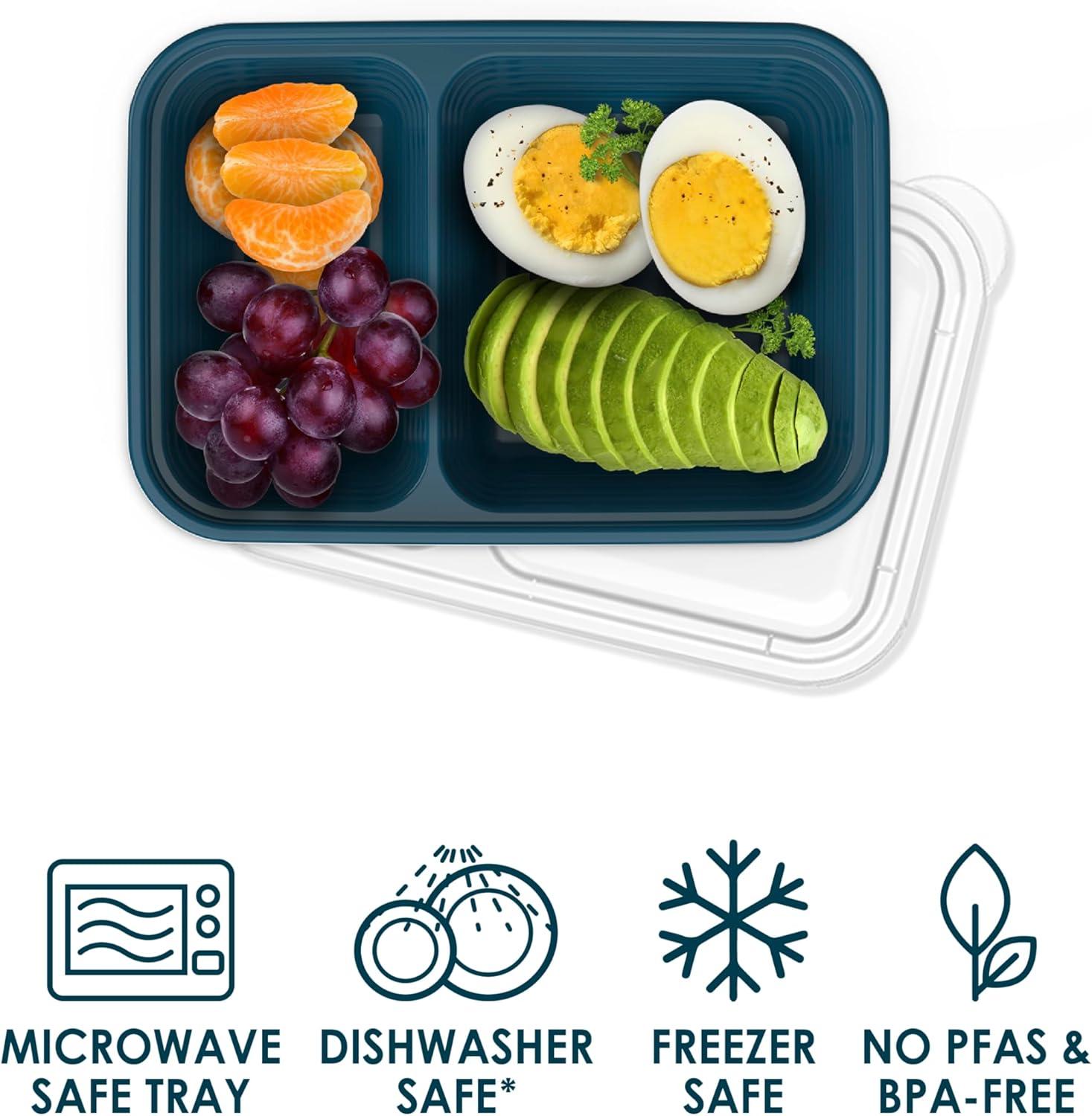 imageBentgo Prep 2Compartment Snack Containers with Lids Reusable Microwaveable Durable PFAS amp BPAFree Freezer and DishwasherSafe Meal Prep Food Storage 10 Trays amp 10 Lids SkyDeep Teal