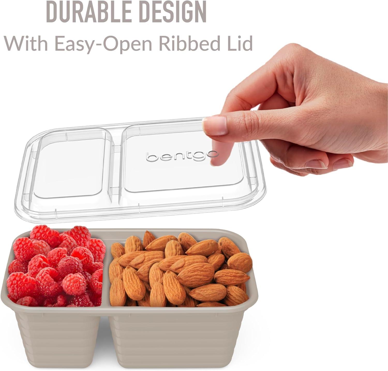 imageBentgo Prep 2Compartment Snack Containers with Lids Reusable Microwaveable Durable PFAS amp BPAFree Freezer and DishwasherSafe Meal Prep Food Storage 10 Trays amp 10 Lids SkyClay