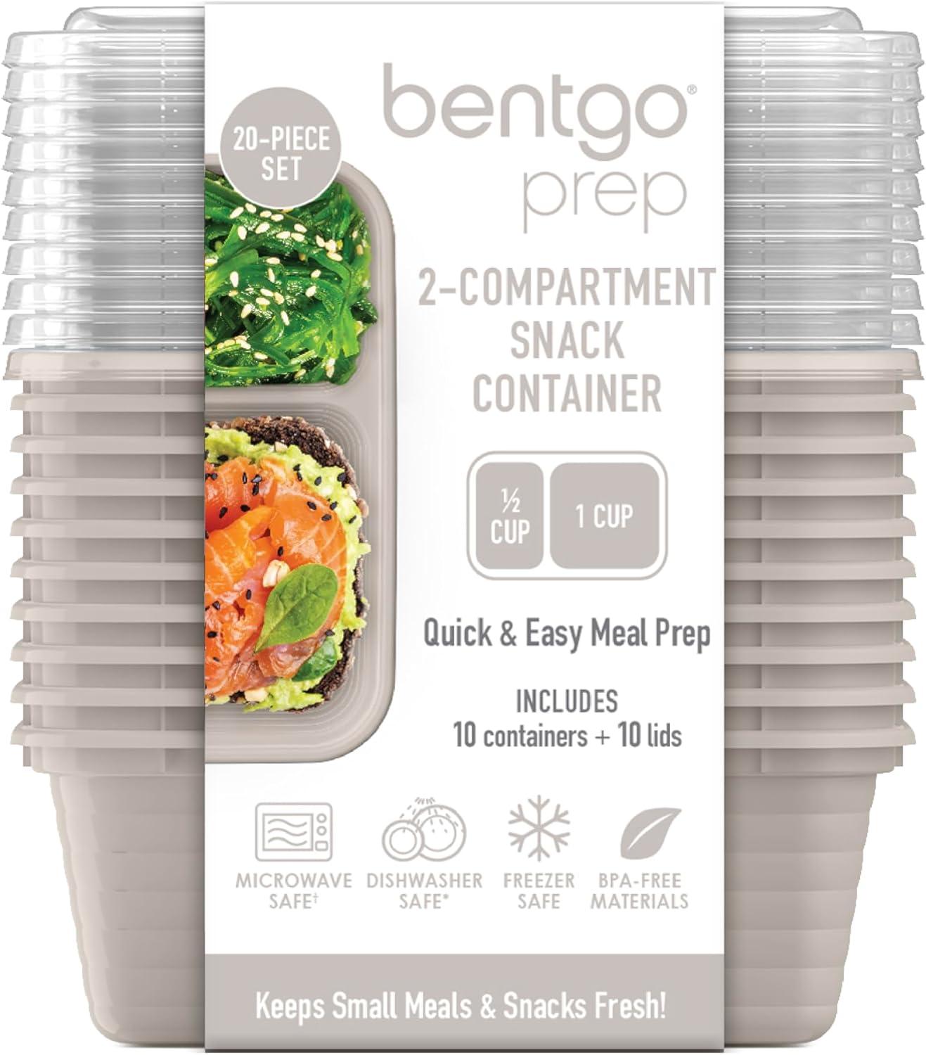 imageBentgo Prep 2Compartment Snack Containers with Lids Reusable Microwaveable Durable PFAS amp BPAFree Freezer and DishwasherSafe Meal Prep Food Storage 10 Trays amp 10 Lids SkyClay