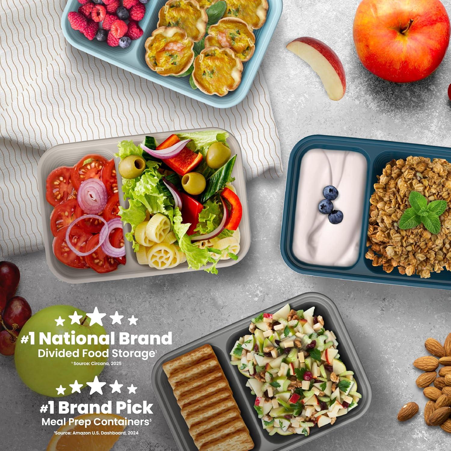 imageBentgo Prep 2Compartment Snack Containers with Lids Reusable Microwaveable Durable PFAS amp BPAFree Freezer and DishwasherSafe Meal Prep Food Storage 10 Trays amp 10 Lids SkyDeep Teal