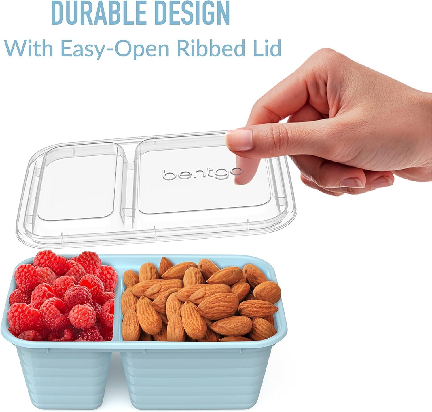 imageBentgo Prep 2Compartment Snack Containers with Lids Reusable Microwaveable Durable PFAS amp BPAFree Freezer and DishwasherSafe Meal Prep Food Storage 10 Trays amp 10 Lids SkySky