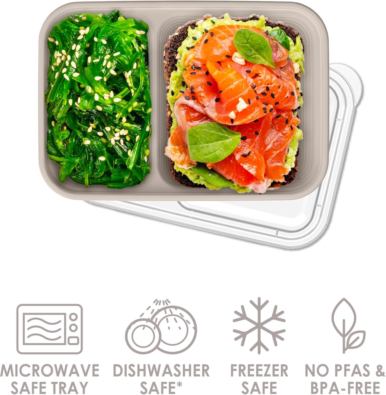 imageBentgo Prep 2Compartment Snack Containers with Lids Reusable Microwaveable Durable PFAS amp BPAFree Freezer and DishwasherSafe Meal Prep Food Storage 10 Trays amp 10 Lids SkyClay