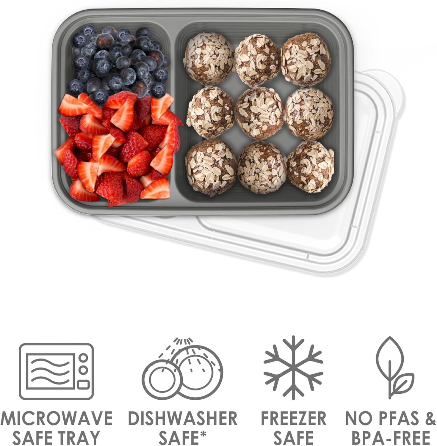 imageBentgo Prep 2Compartment Snack Containers with Lids Reusable Microwaveable Durable PFAS amp BPAFree Freezer and DishwasherSafe Meal Prep Food Storage 10 Trays amp 10 Lids SkyPewter