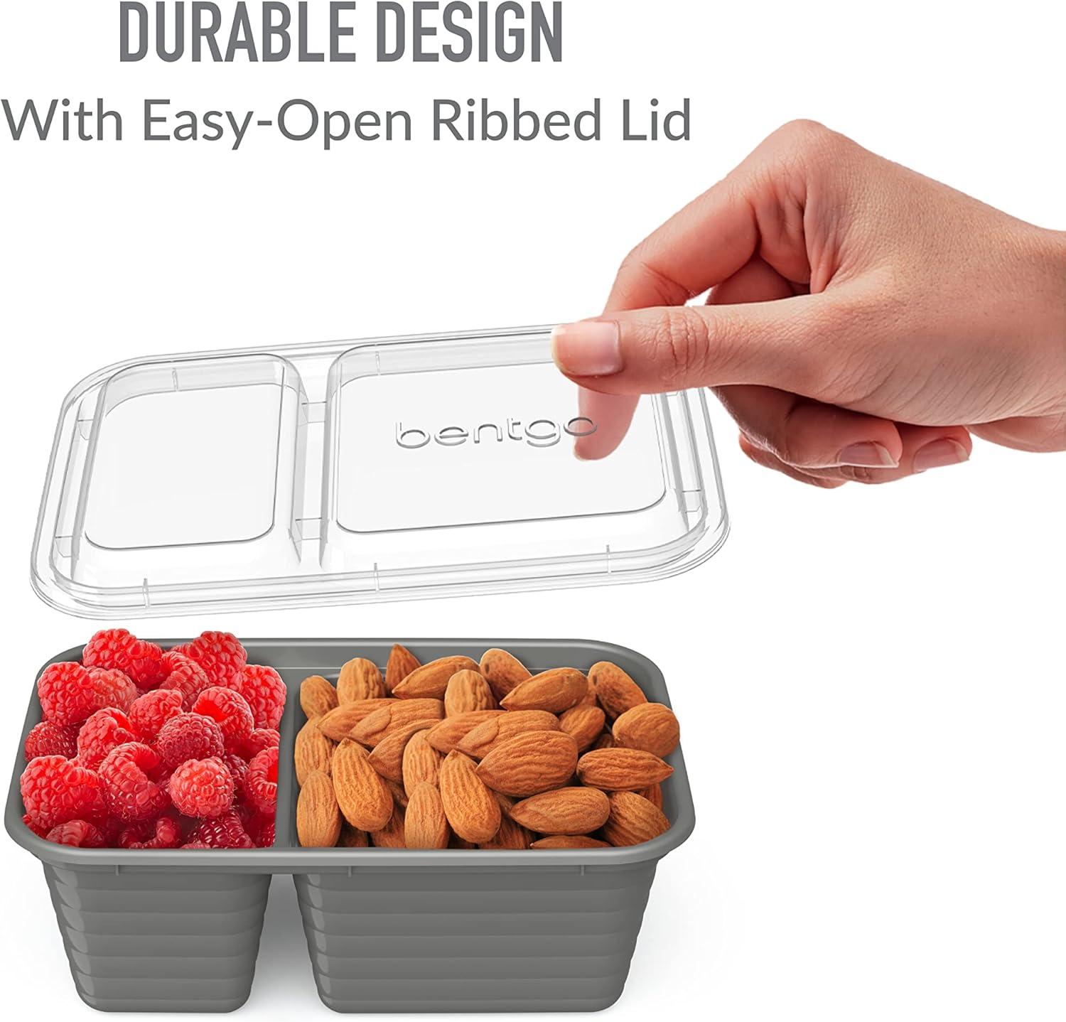 imageBentgo Prep 2Compartment Snack Containers with Lids Reusable Microwaveable Durable PFAS amp BPAFree Freezer and DishwasherSafe Meal Prep Food Storage 10 Trays amp 10 Lids SkyPewter