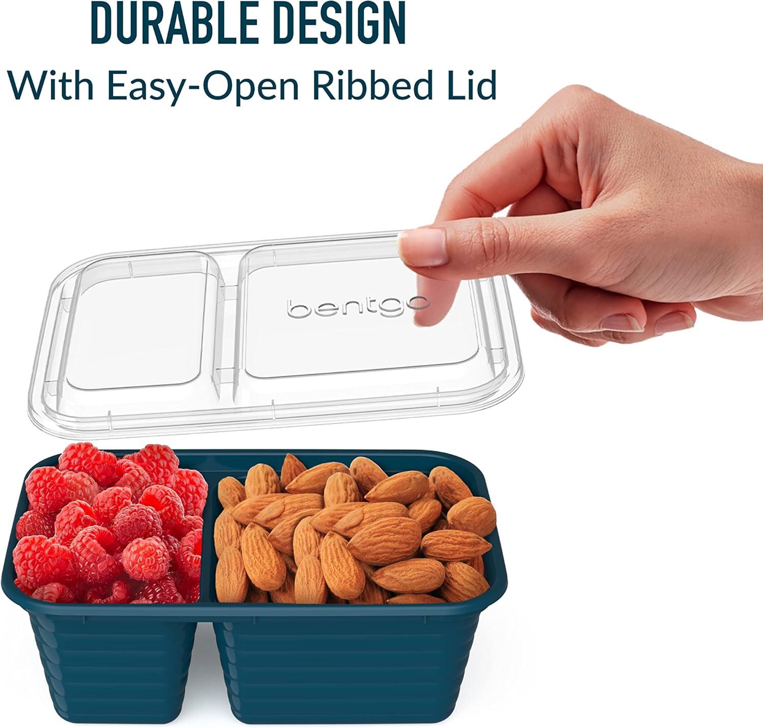 imageBentgo Prep 2Compartment Snack Containers with Lids Reusable Microwaveable Durable PFAS amp BPAFree Freezer and DishwasherSafe Meal Prep Food Storage 10 Trays amp 10 Lids SkyDeep Teal