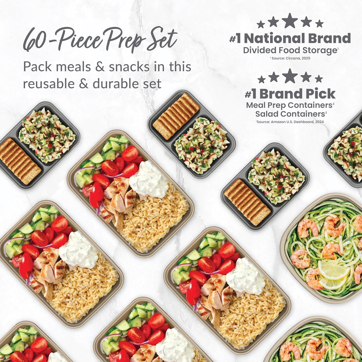 imageBentgo Prep 60Piece Variety Meal Prep Kit Reusable PFAS amp BPAFree Food Containers 1Compartment Trays Prep Bowls amp Snack Boxes Microwave Freezer amp Dishwasher Safe Rich ShadesRich Shades
