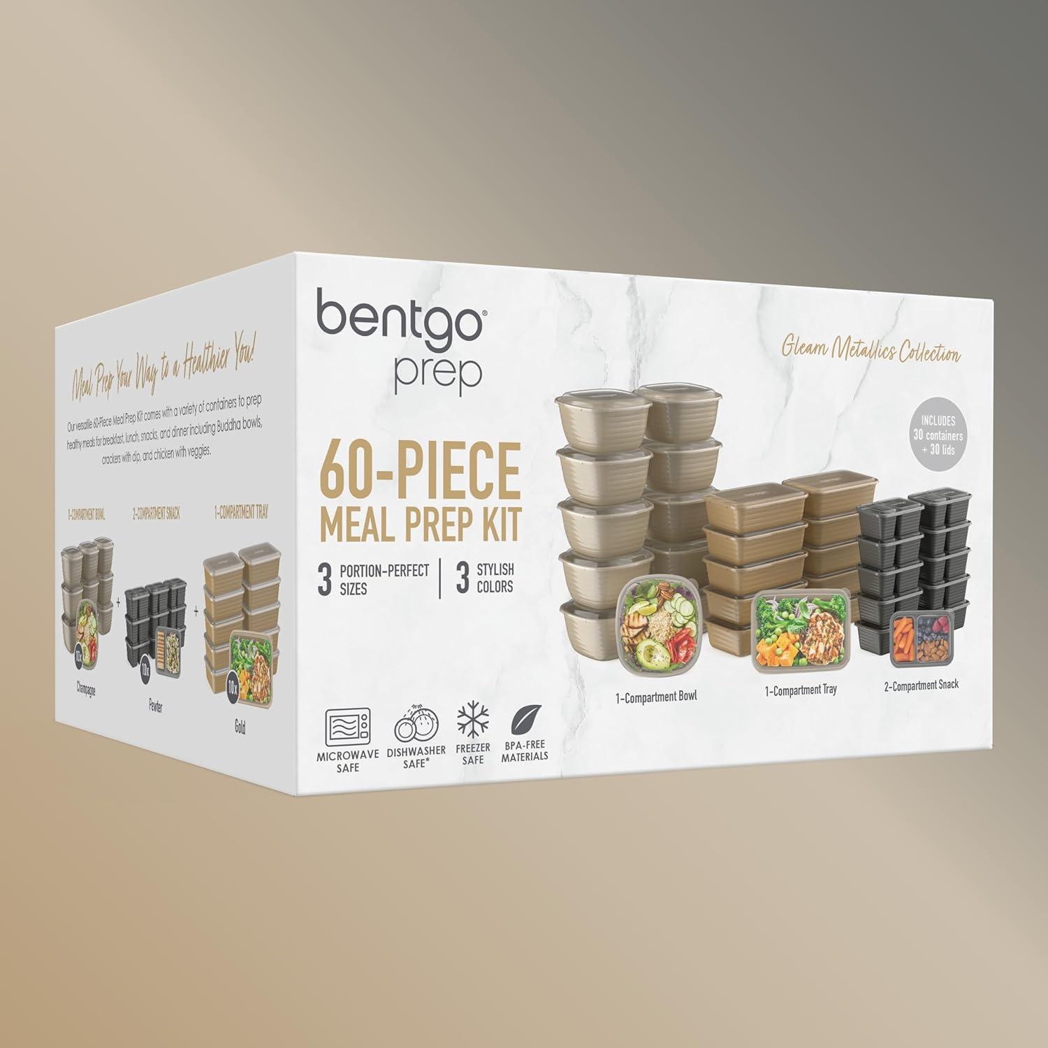 imageBentgo Prep 60Piece Variety Meal Prep Kit Reusable PFAS amp BPAFree Food Containers 1Compartment Trays Prep Bowls amp Snack Boxes Microwave Freezer amp Dishwasher Safe Rich ShadesGleam Metallics