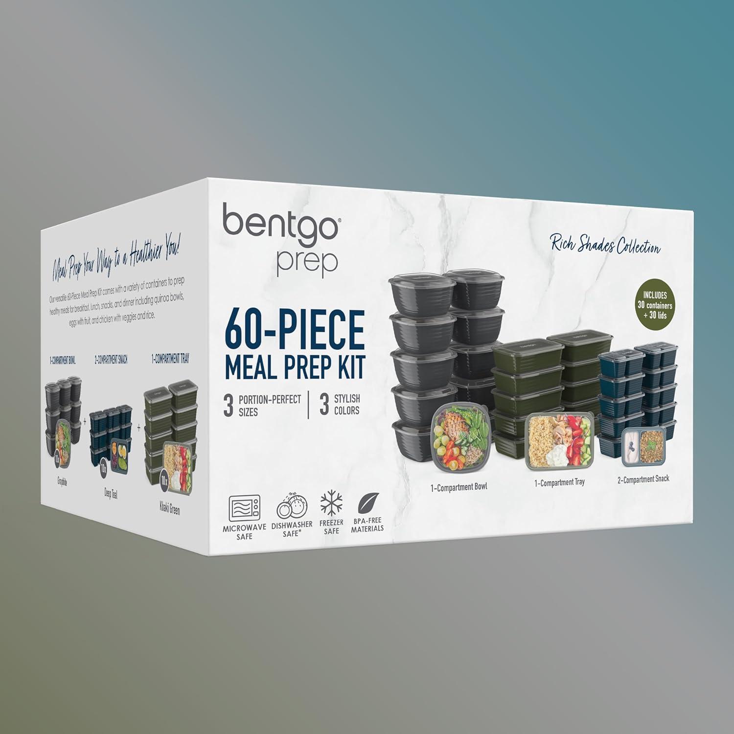 imageBentgo Prep 60Piece Variety Meal Prep Kit Reusable PFAS amp BPAFree Food Containers 1Compartment Trays Prep Bowls amp Snack Boxes Microwave Freezer amp Dishwasher Safe Rich ShadesRich Shades