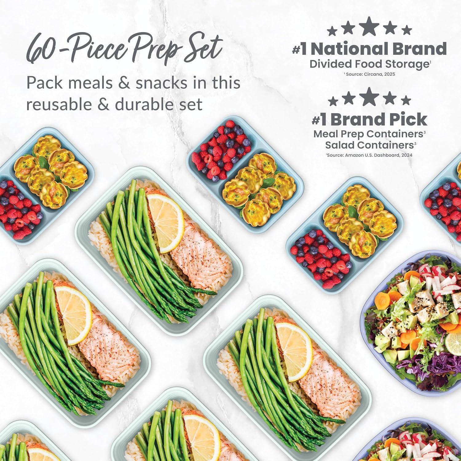 imageBentgo Prep 60Piece Variety Meal Prep Kit Reusable PFAS amp BPAFree Food Containers 1Compartment Trays Prep Bowls amp Snack Boxes Microwave Freezer amp Dishwasher Safe Rich ShadesFloral Pastels