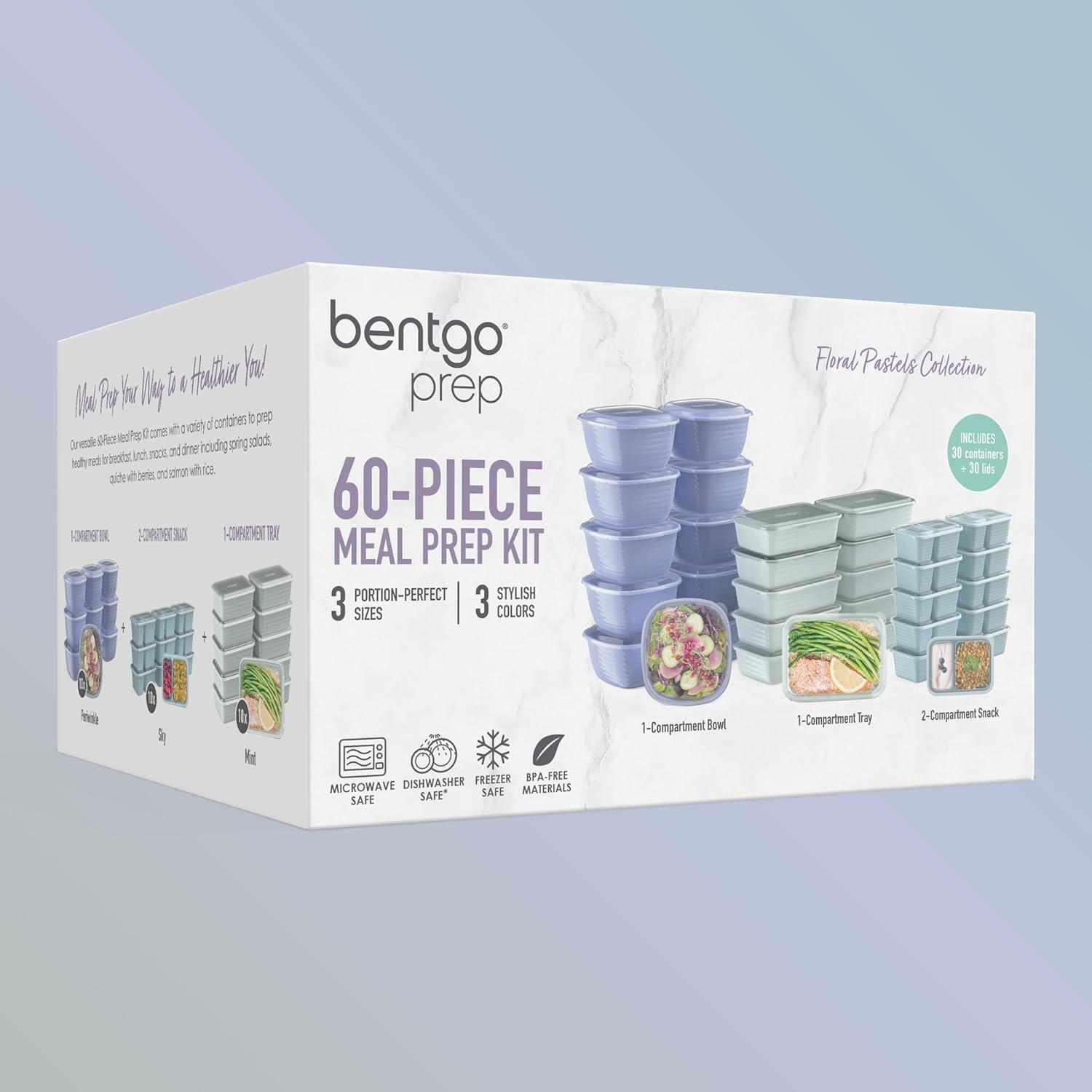 imageBentgo Prep 60Piece Variety Meal Prep Kit Reusable PFAS amp BPAFree Food Containers 1Compartment Trays Prep Bowls amp Snack Boxes Microwave Freezer amp Dishwasher Safe Rich ShadesFloral Pastels
