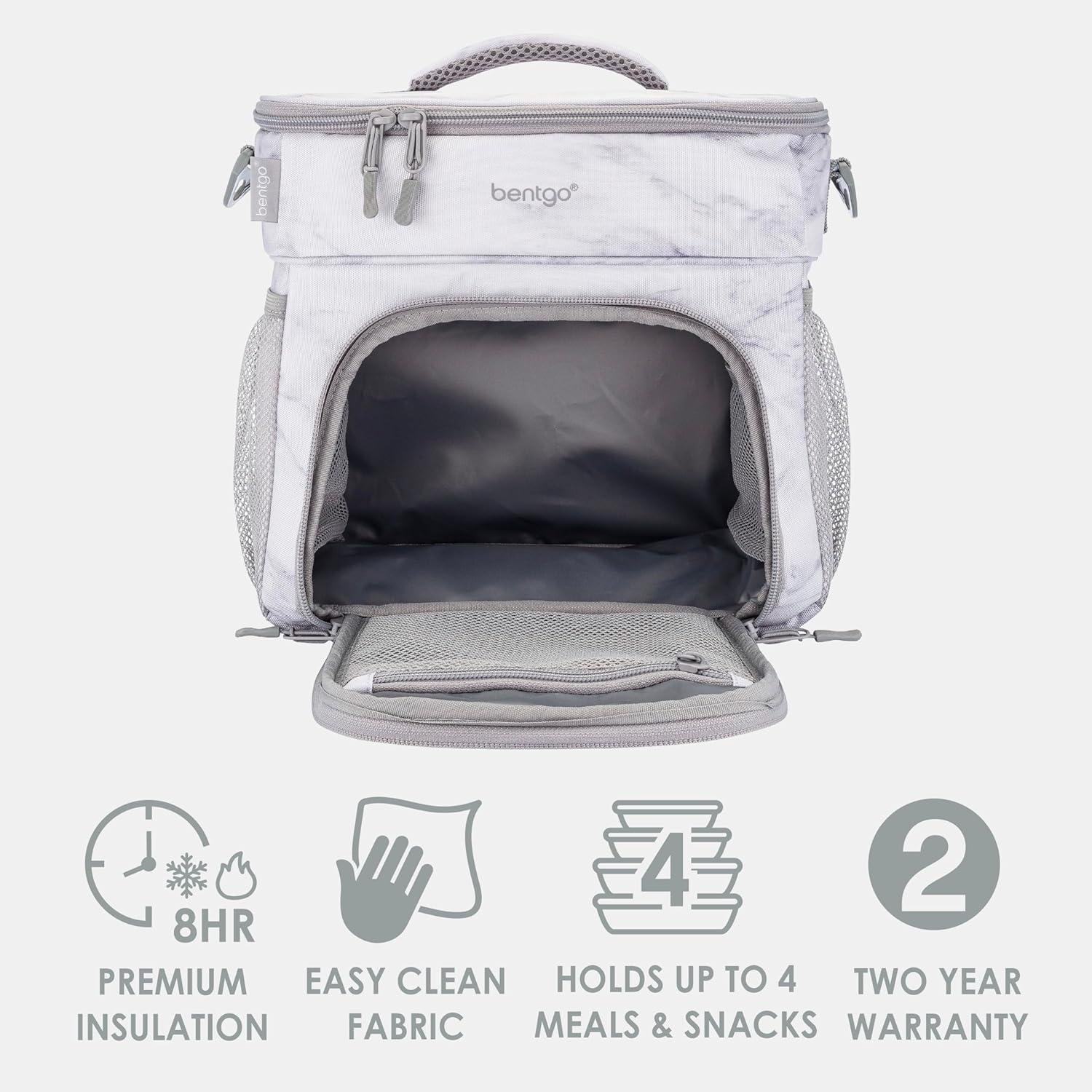 imageBentgo Prep Deluxe Insulated Multimeal Bag Lunch Box Bag Holds 5 Meals Premium Insulation up to 8 Hrs Durable WaterResistant Large Capacity For Adult Meal Prep Navy BlueWhite Marble