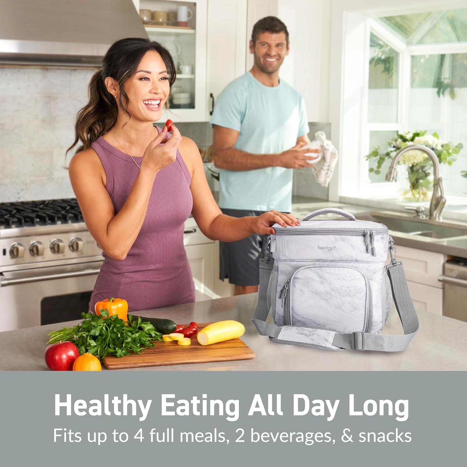 imageBentgo Prep Deluxe Insulated Multimeal Bag Lunch Box Bag Holds 5 Meals Premium Insulation up to 8 Hrs Durable WaterResistant Large Capacity For Adult Meal Prep Navy BlueWhite Marble