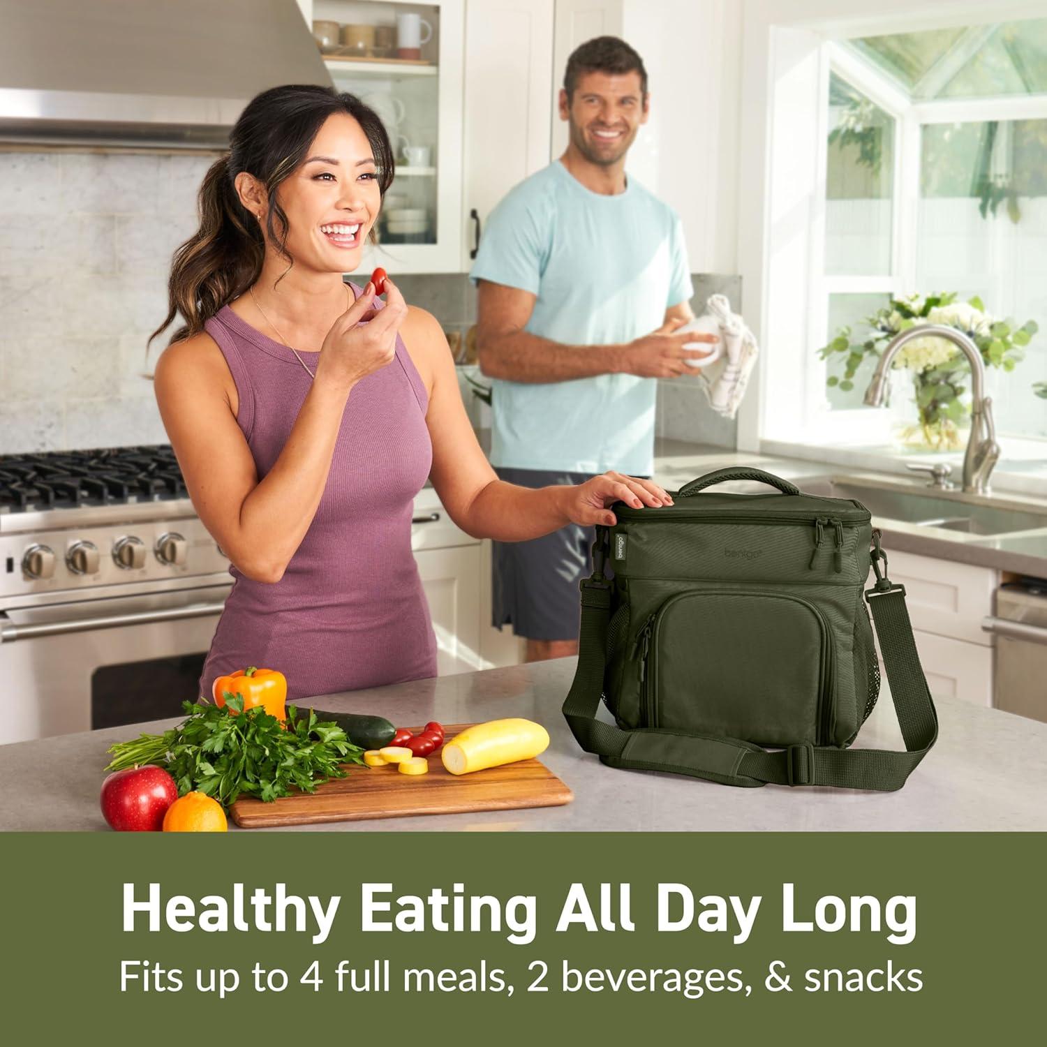 imageBentgo Prep Deluxe Insulated Multimeal Bag Lunch Box Bag Holds 5 Meals Premium Insulation up to 8 Hrs Durable WaterResistant Large Capacity For Adult Meal Prep Navy BlueDark Green