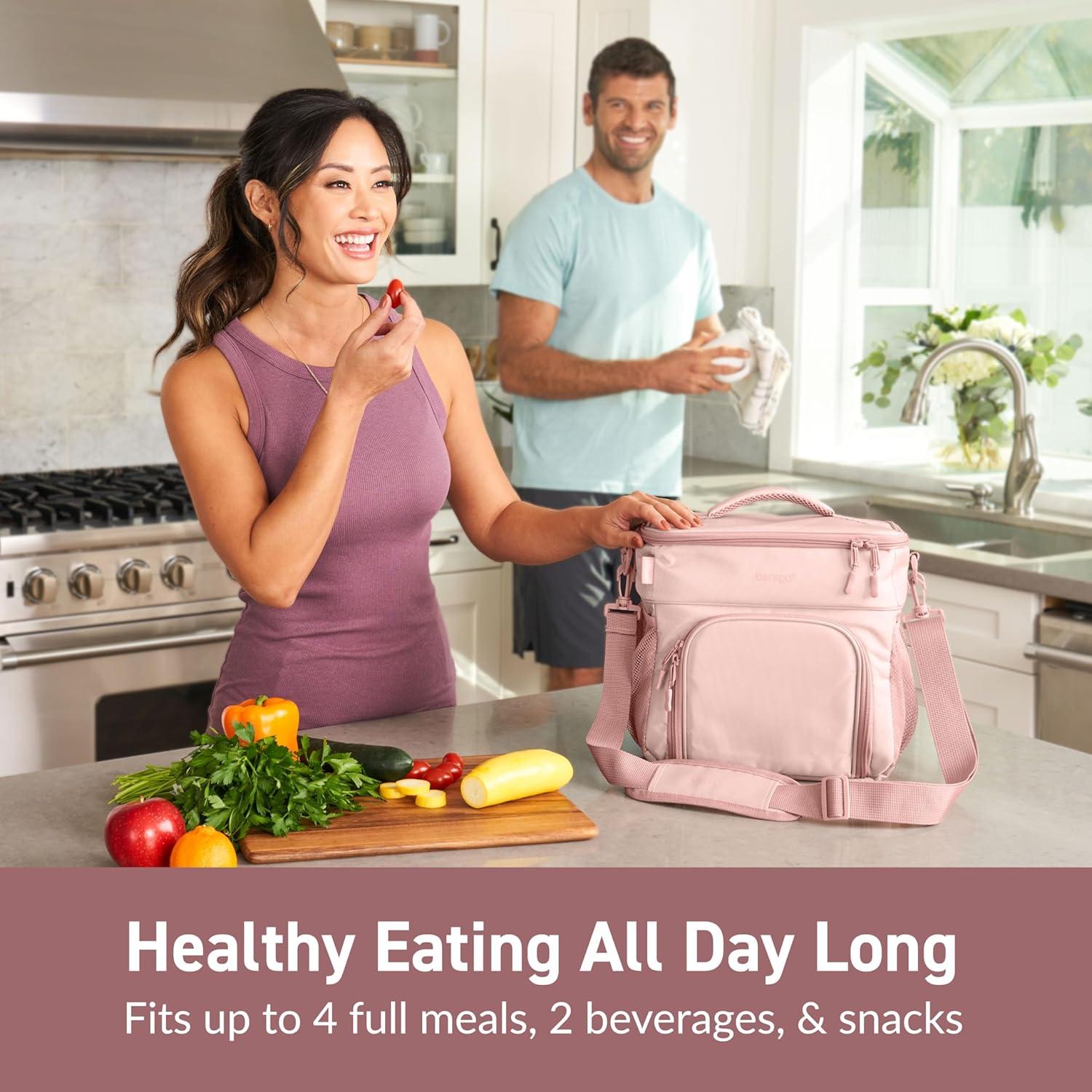 imageBentgo Prep Deluxe Insulated Multimeal Bag Lunch Box Bag Holds 5 Meals Premium Insulation up to 8 Hrs Durable WaterResistant Large Capacity For Adult Meal Prep Navy BlueBlush
