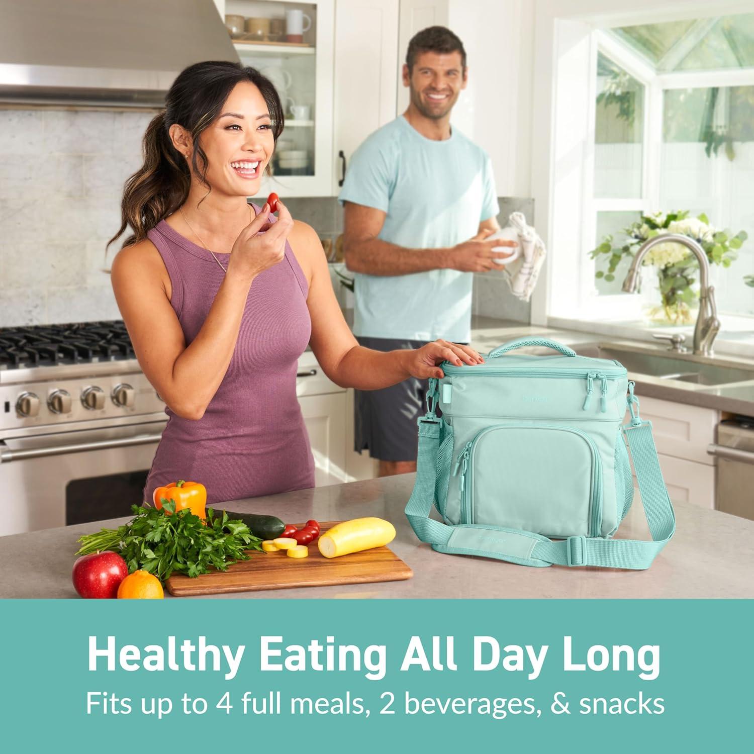 imageBentgo Prep Deluxe Insulated Multimeal Bag Lunch Box Bag Holds 5 Meals Premium Insulation up to 8 Hrs Durable WaterResistant Large Capacity For Adult Meal Prep Navy BlueCoastal Aqua