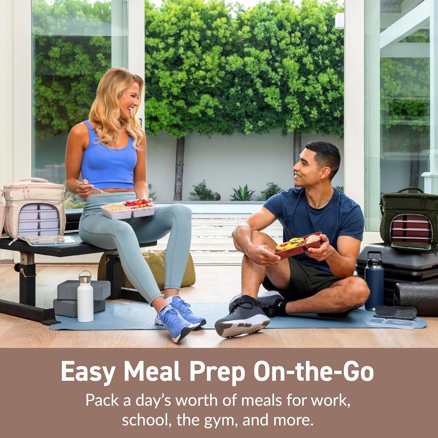 imageBentgo Prep Deluxe Insulated Multimeal Bag Lunch Box Bag Holds 5 Meals Premium Insulation up to 8 Hrs Durable WaterResistant Large Capacity For Adult Meal Prep Navy BlueSand