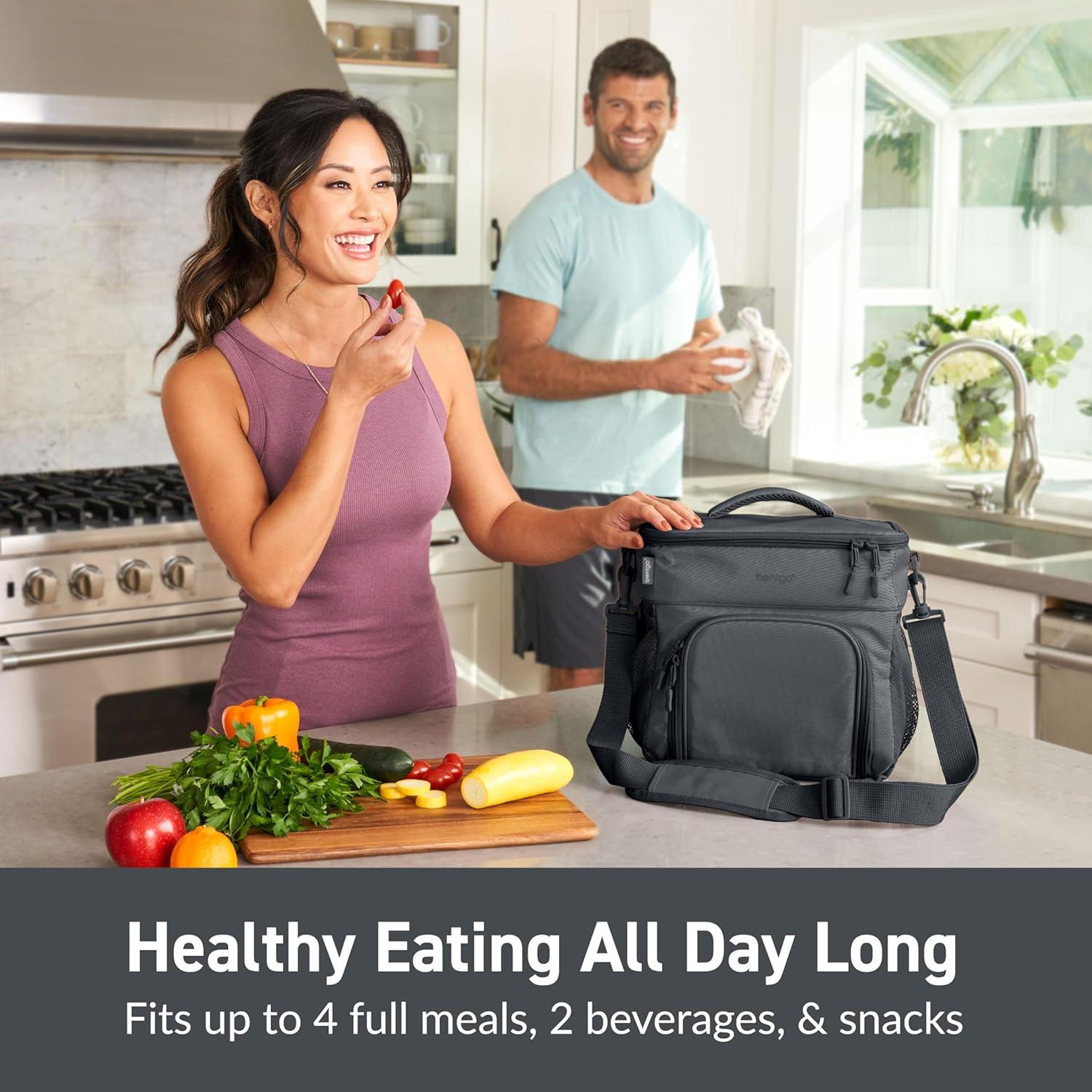 imageBentgo Prep Deluxe Insulated Multimeal Bag Lunch Box Bag Holds 5 Meals Premium Insulation up to 8 Hrs Durable WaterResistant Large Capacity For Adult Meal Prep Navy BlueDark Gray
