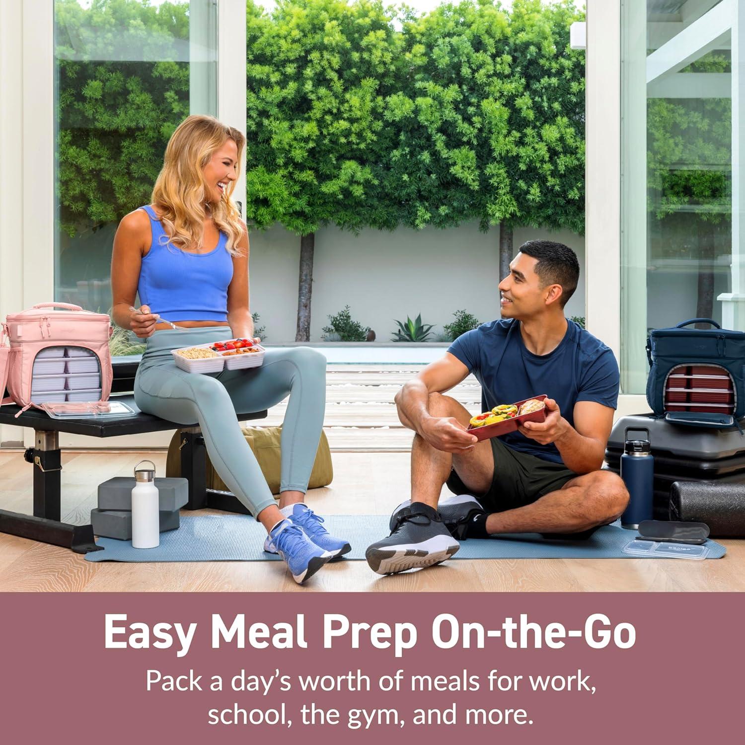 imageBentgo Prep Deluxe Insulated Multimeal Bag Lunch Box Bag Holds 5 Meals Premium Insulation up to 8 Hrs Durable WaterResistant Large Capacity For Adult Meal Prep Navy BlueBlush