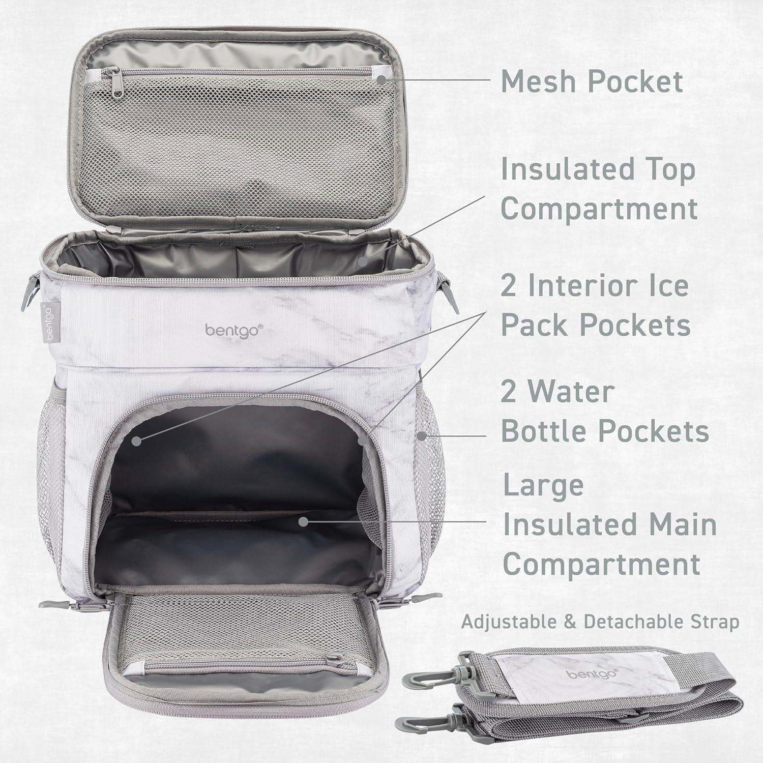 imageBentgo Prep Deluxe Insulated Multimeal Bag Lunch Box Bag Holds 5 Meals Premium Insulation up to 8 Hrs Durable WaterResistant Large Capacity For Adult Meal Prep Navy BlueWhite Marble
