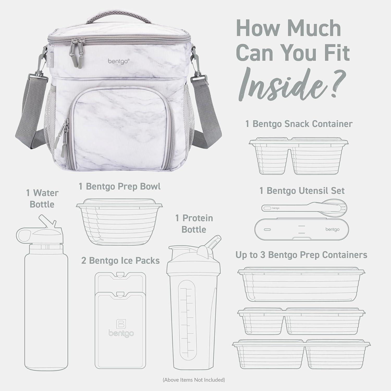 imageBentgo Prep Deluxe Insulated Multimeal Bag Lunch Box Bag Holds 5 Meals Premium Insulation up to 8 Hrs Durable WaterResistant Large Capacity For Adult Meal Prep Navy BlueWhite Marble