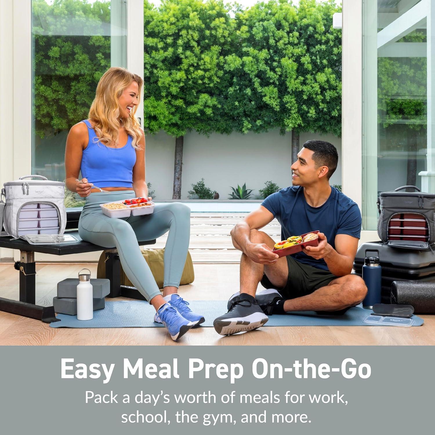 imageBentgo Prep Deluxe Insulated Multimeal Bag Lunch Box Bag Holds 5 Meals Premium Insulation up to 8 Hrs Durable WaterResistant Large Capacity For Adult Meal Prep Navy BlueWhite Marble