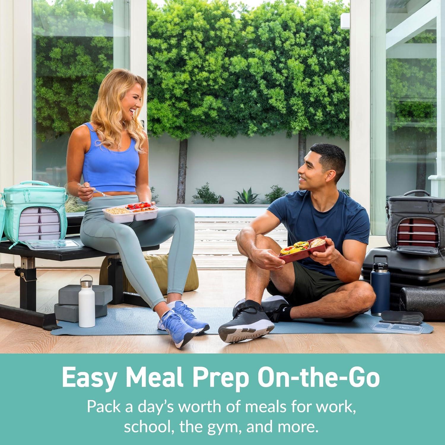 imageBentgo Prep Deluxe Insulated Multimeal Bag Lunch Box Bag Holds 5 Meals Premium Insulation up to 8 Hrs Durable WaterResistant Large Capacity For Adult Meal Prep Navy BlueCoastal Aqua