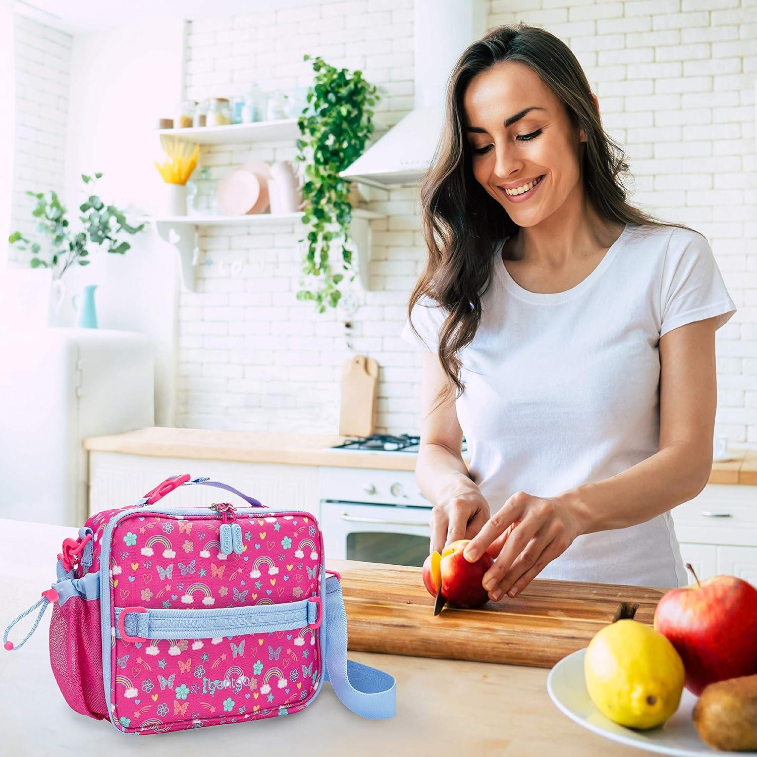 imageBentgo Prints Insulated Lunch Bag Set With Kids BentoStyle Lunch Box Rainbows and Butterflies