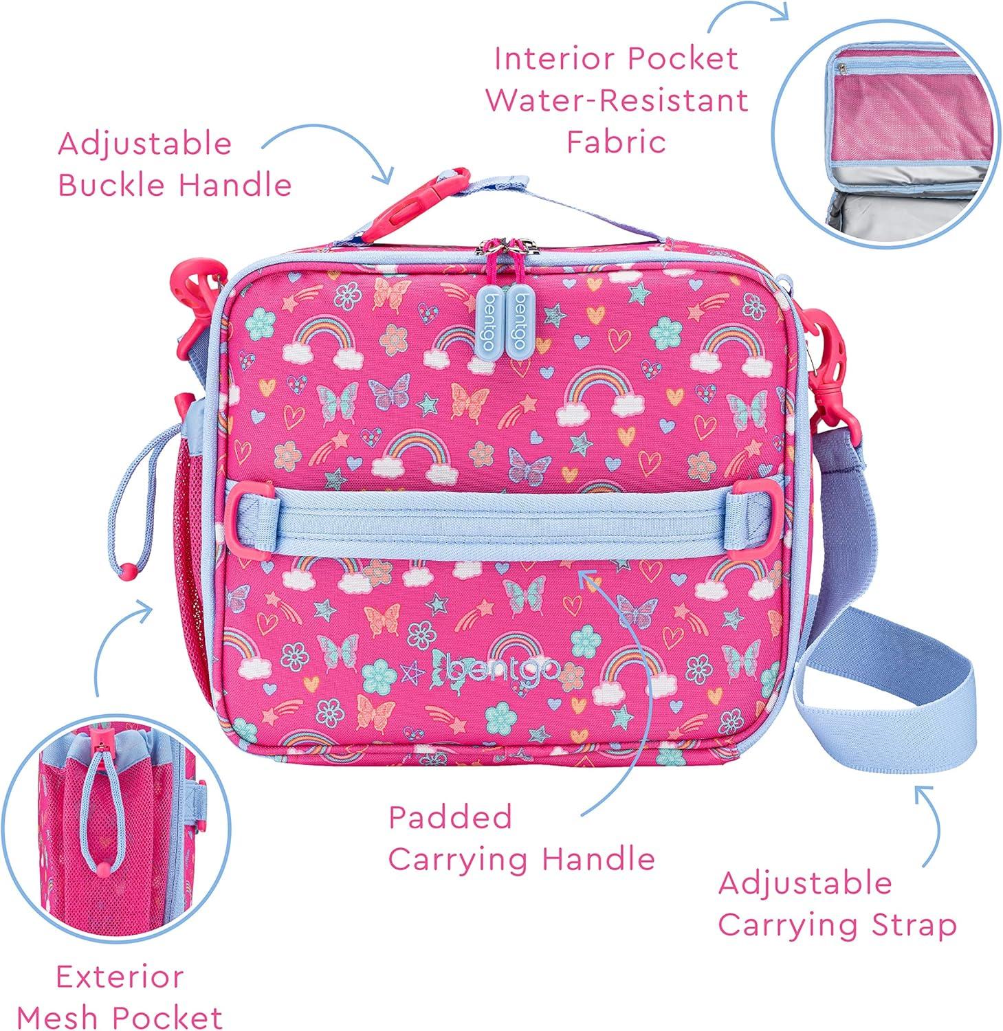 imageBentgo Prints Insulated Lunch Bag Set With Kids BentoStyle Lunch Box Rainbows and Butterflies
