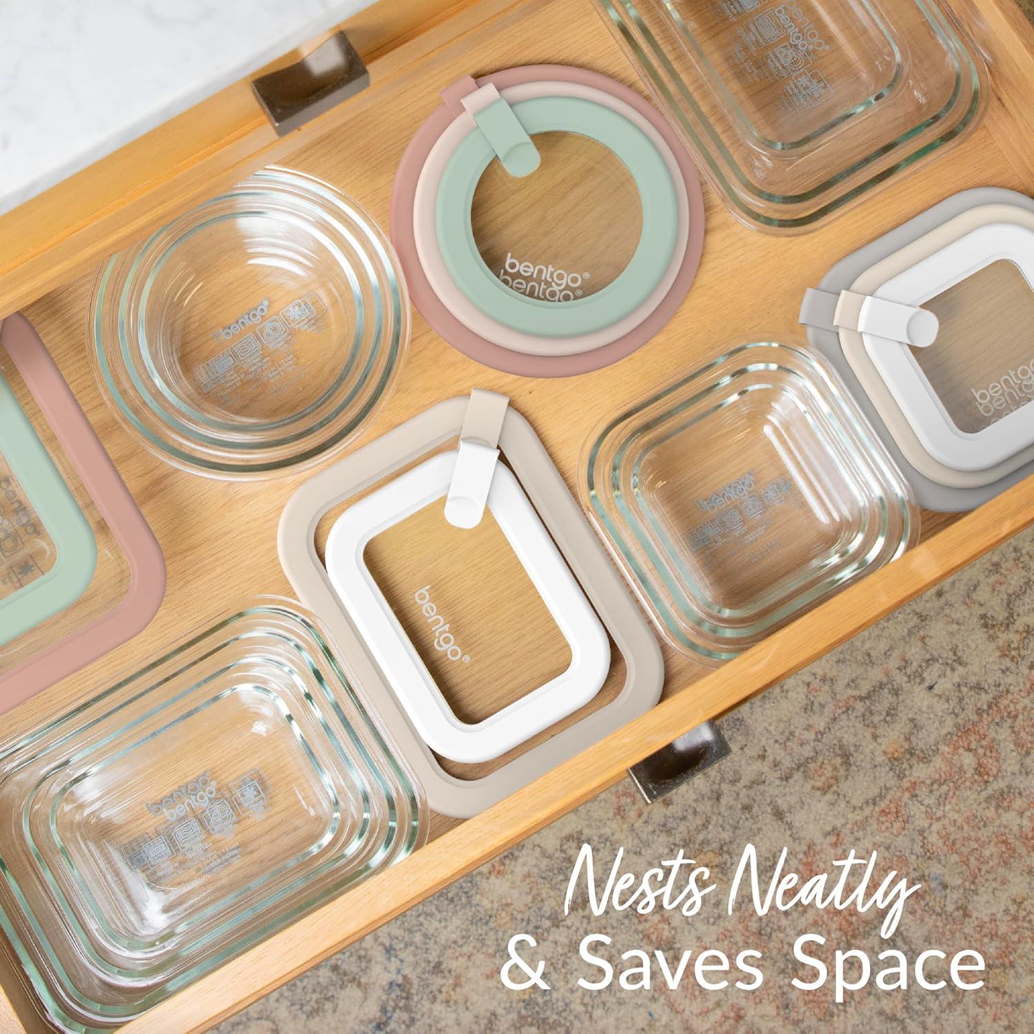 imageBentgo Signature LeakProof Glass Food Storage 12Piece Set 1Compartment Meal Prep PlasticFree Containers Airtight Glass Lids BPAFree Microwave Freezer Oven Dishwasher Safe Desert SageDesert Sage