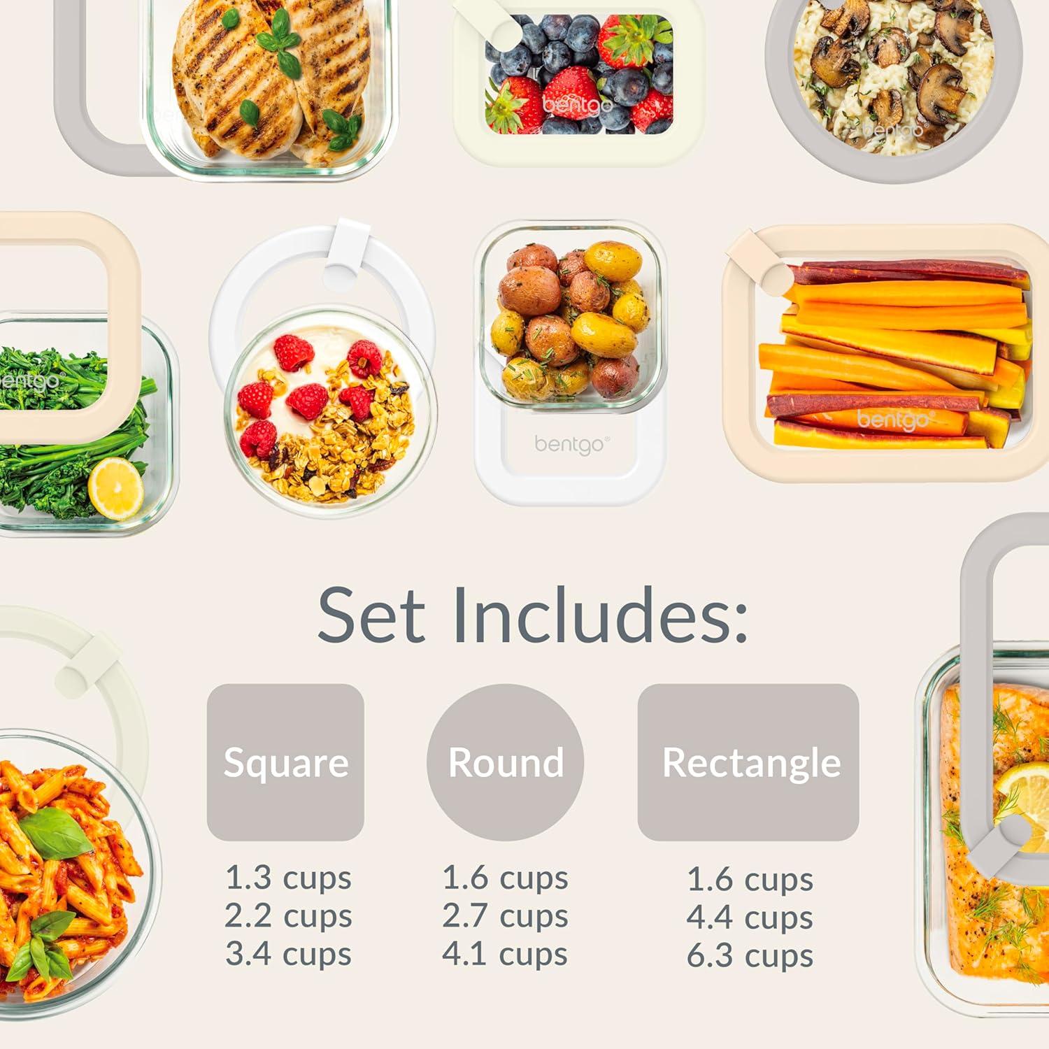 imageBentgo Signature LeakProof Glass Food Storage 18Piece Set 1Compartment PlasticFree Containers with Airtight Glass Lids BPAFree Microwave Freezer Oven amp Dishwasher Safe White Stone