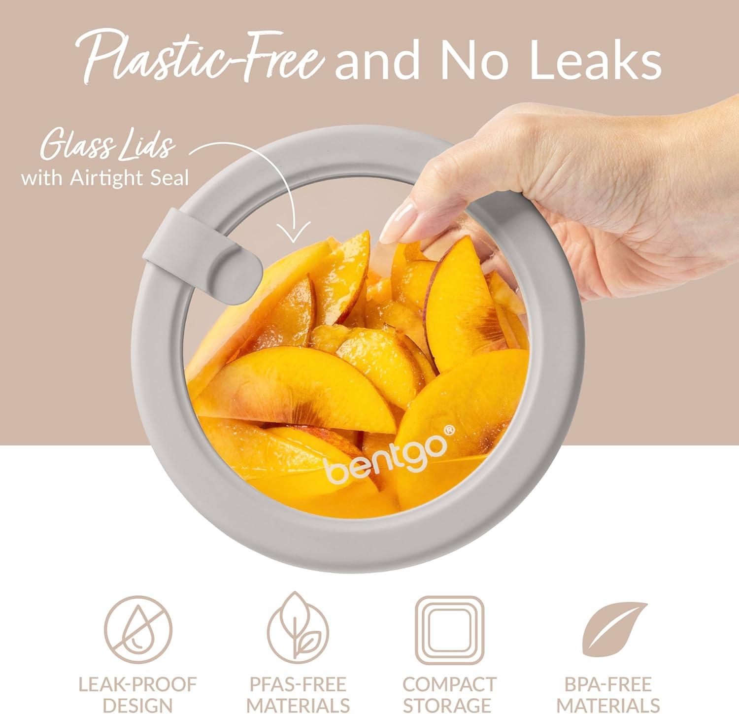 imageBentgo Signature LeakProof Glass Food Storage 18Piece Set 1Compartment PlasticFree Containers with Airtight Glass Lids BPAFree Microwave Freezer Oven amp Dishwasher Safe White Stone