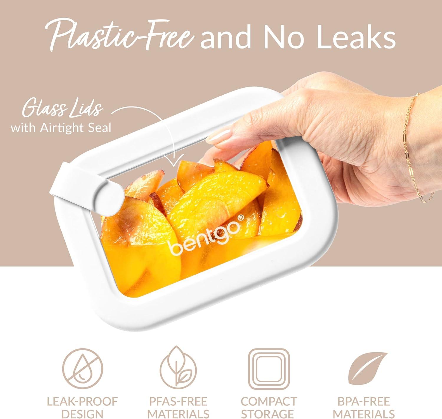 imageBentgo Signature LeakProof Glass Food Storage 8Piece Set 1Compartment PlasticFree Containers with Airtight Glass Lids BPAFree Microwave Freezer Oven amp Dishwasher Safe White Stone