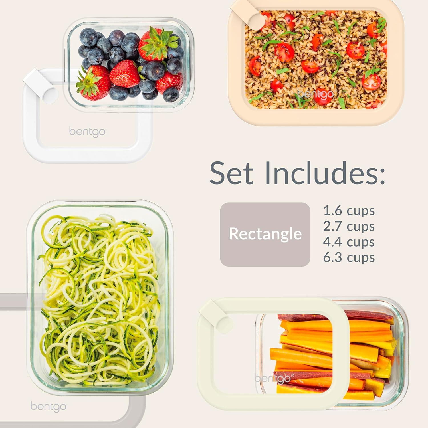 imageBentgo Signature LeakProof Glass Food Storage 8Piece Set 1Compartment PlasticFree Containers with Airtight Glass Lids BPAFree Microwave Freezer Oven amp Dishwasher Safe White Stone