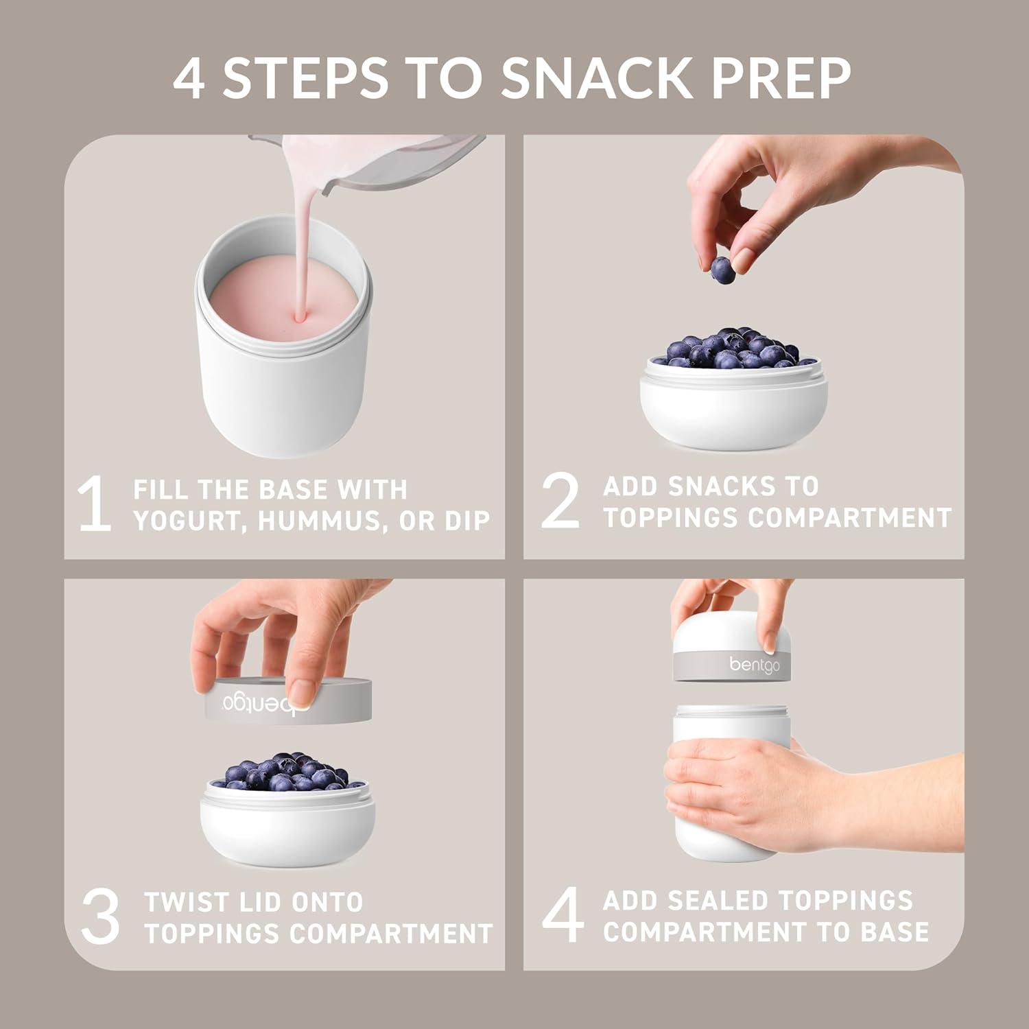 imageBentgo Snack Cup Reusable Snack Container with LeakProof Design Toppings Compartment and DualSealing Lid Portable amp Lightweight for Work Travel Gym Dishwasher Safe Dark GrayWhite