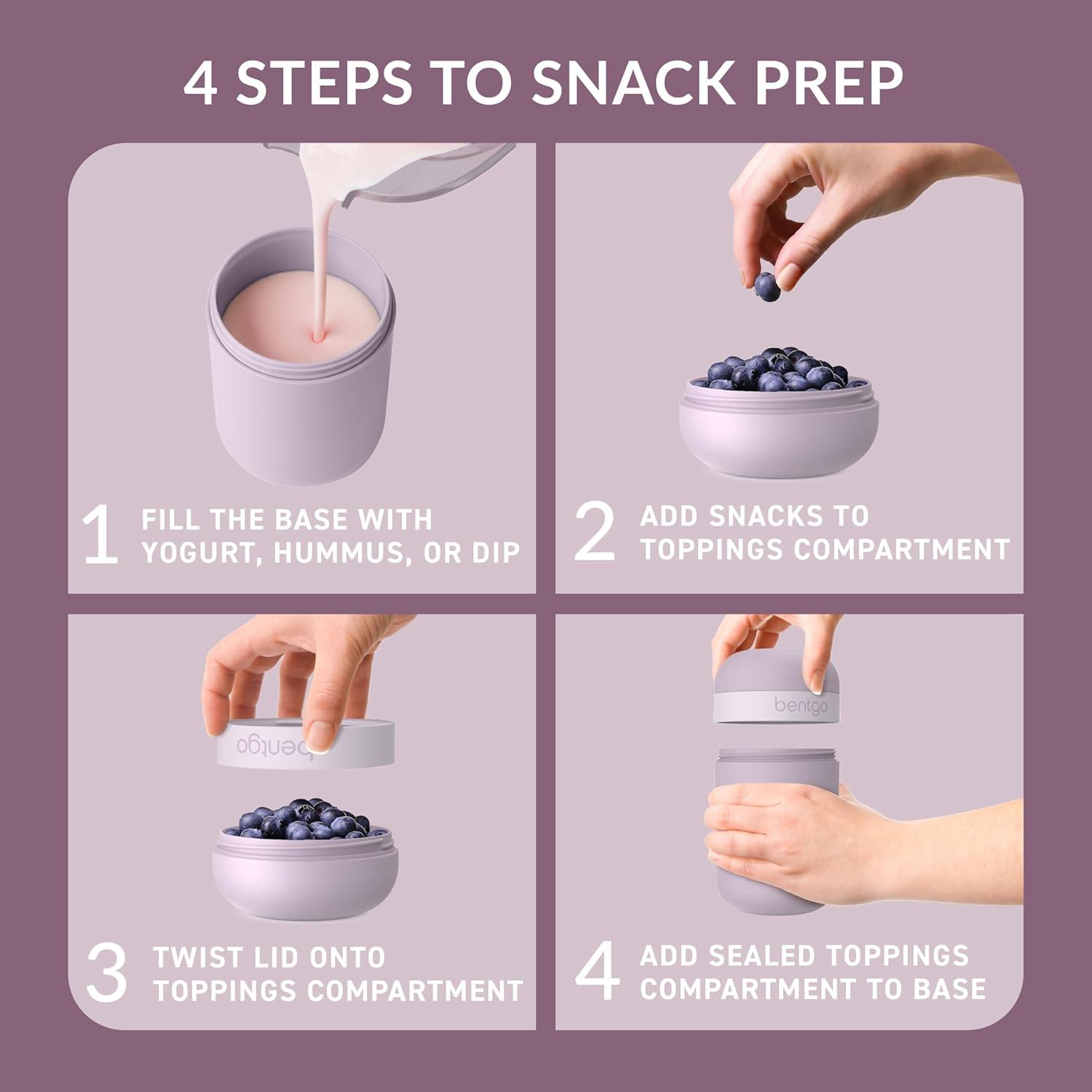 imageBentgo Snack Cup Reusable Snack Container with LeakProof Design Toppings Compartment and DualSealing Lid Portable amp Lightweight for Work Travel Gym Dishwasher Safe Dark GrayOrchid