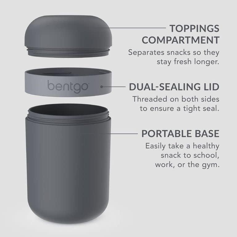 imageBentgo Snack Cup Reusable Snack Container with LeakProof Design Toppings Compartment and DualSealing Lid Portable amp Lightweight for Work Travel Gym Dishwasher Safe Dark GrayDark Gray