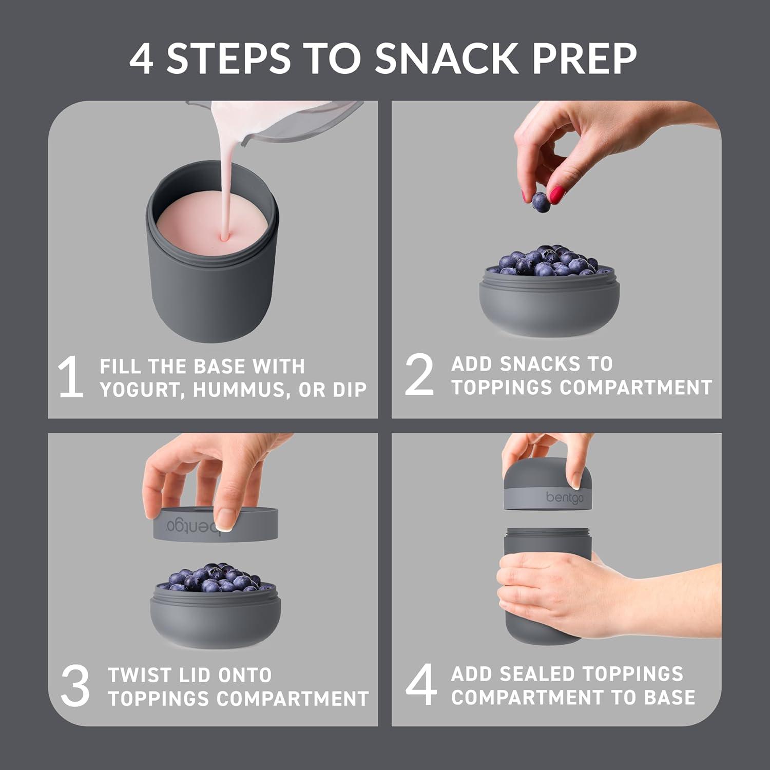 imageBentgo Snack Cup Reusable Snack Container with LeakProof Design Toppings Compartment and DualSealing Lid Portable amp Lightweight for Work Travel Gym Dishwasher Safe Dark GrayDark Gray