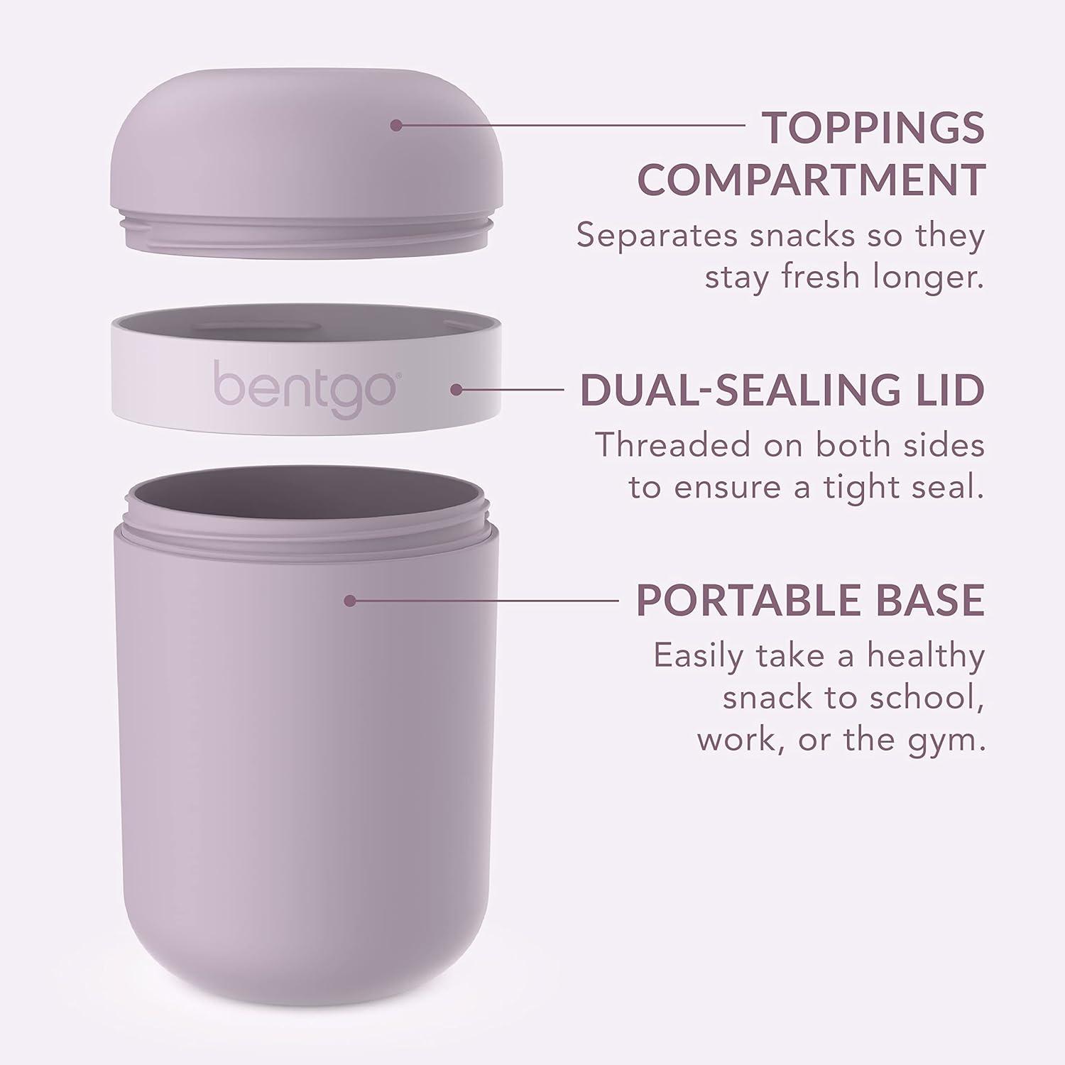 imageBentgo Snack Cup Reusable Snack Container with LeakProof Design Toppings Compartment and DualSealing Lid Portable amp Lightweight for Work Travel Gym Dishwasher Safe Dark GrayOrchid