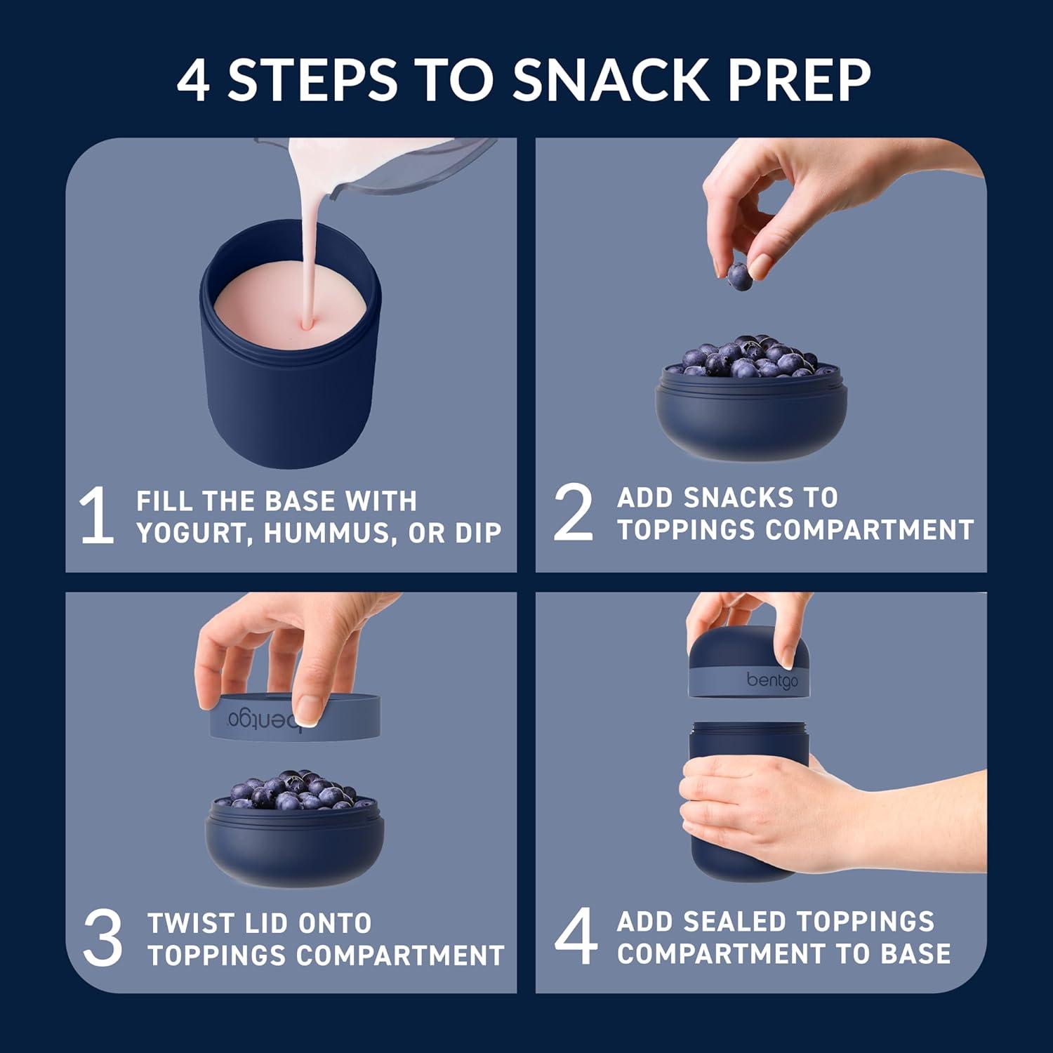 imageBentgo Snack Cup Reusable Snack Container with LeakProof Design Toppings Compartment and DualSealing Lid Portable amp Lightweight for Work Travel Gym Dishwasher Safe Dark GrayNavy