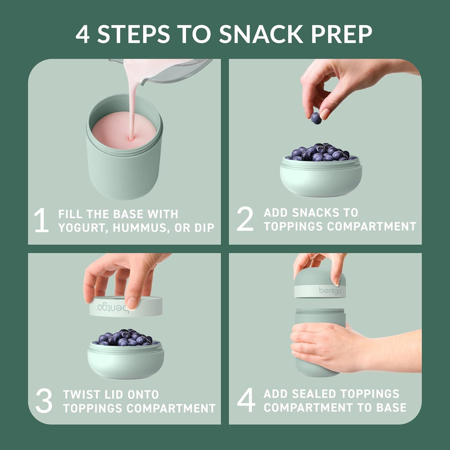 imageBentgo Snack Cup Reusable Snack Container with LeakProof Design Toppings Compartment and DualSealing Lid Portable amp Lightweight for Work Travel Gym Dishwasher Safe Dark GrayMint Green