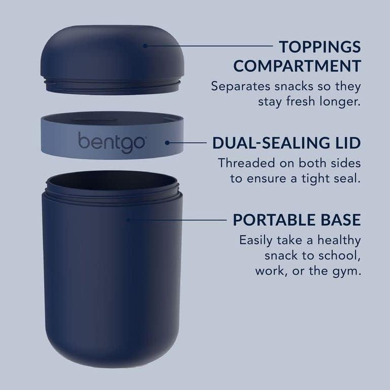 imageBentgo Snack Cup Reusable Snack Container with LeakProof Design Toppings Compartment and DualSealing Lid Portable amp Lightweight for Work Travel Gym Dishwasher Safe Dark GrayNavy