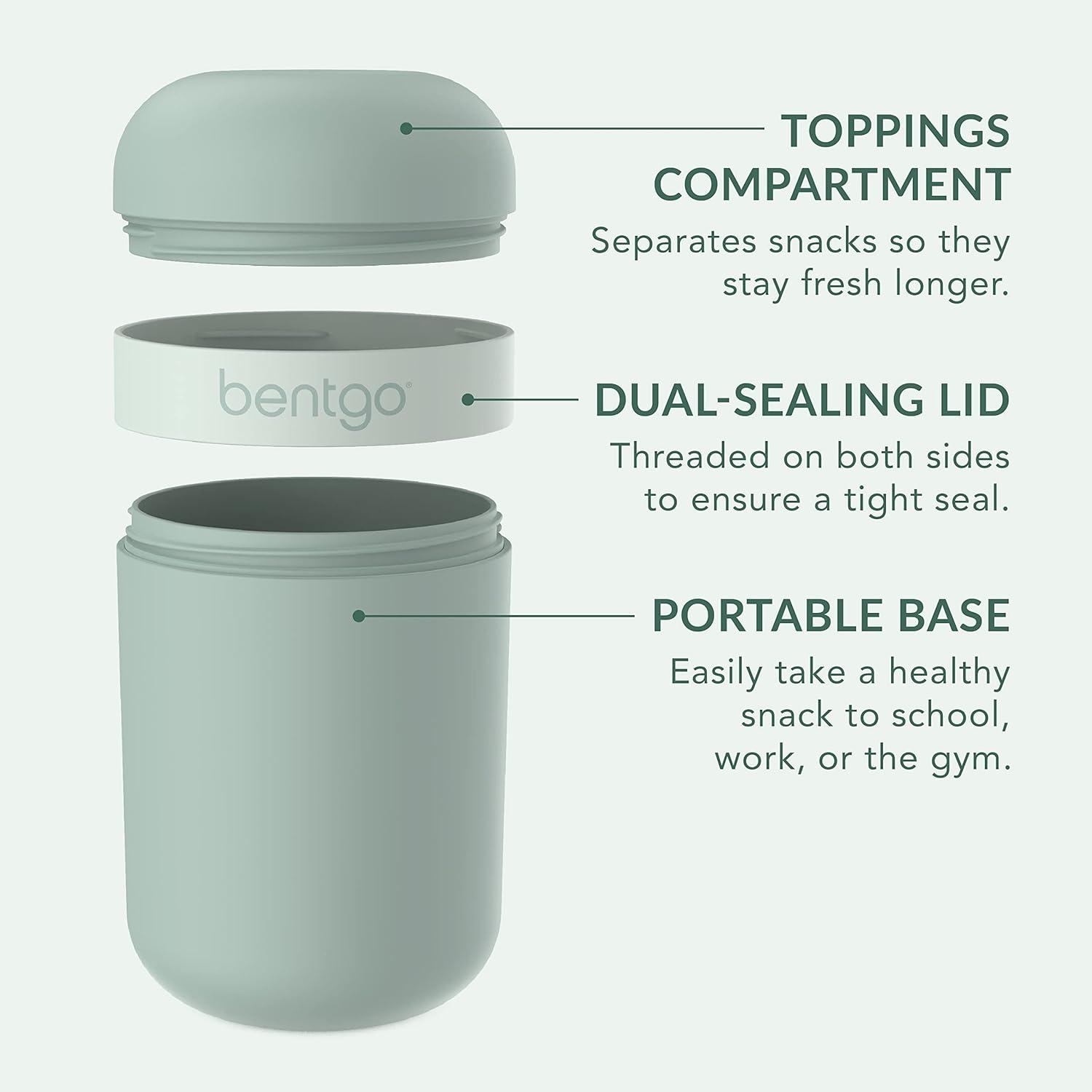 imageBentgo Snack Cup Reusable Snack Container with LeakProof Design Toppings Compartment and DualSealing Lid Portable amp Lightweight for Work Travel Gym Dishwasher Safe Dark GrayMint Green