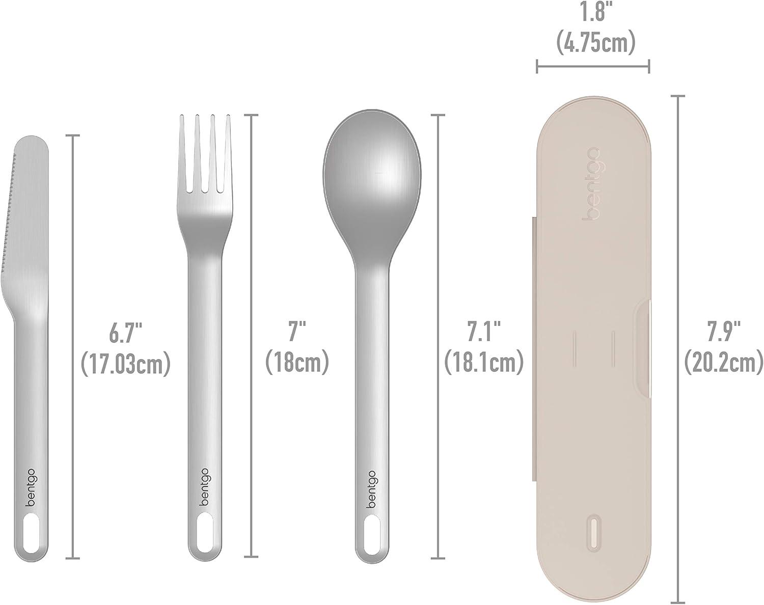 imageBentgo Stainless Travel Utensil Set Reusable 3Piece Silverware Set with Carrying Case HighGrade Premium Steel BPAFree Case EcoFriendly Ideal for Travel Camping and Office Use AquaSand