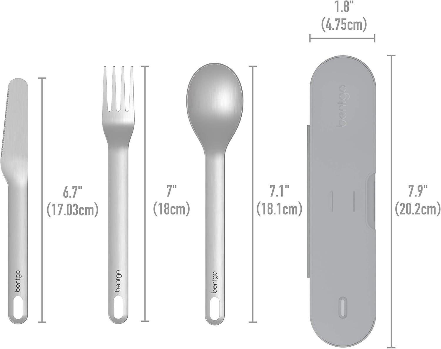imageBentgo Stainless Travel Utensil Set Reusable 3Piece Silverware Set with Carrying Case HighGrade Premium Steel BPAFree Case EcoFriendly Ideal for Travel Camping and Office Use AquaGray