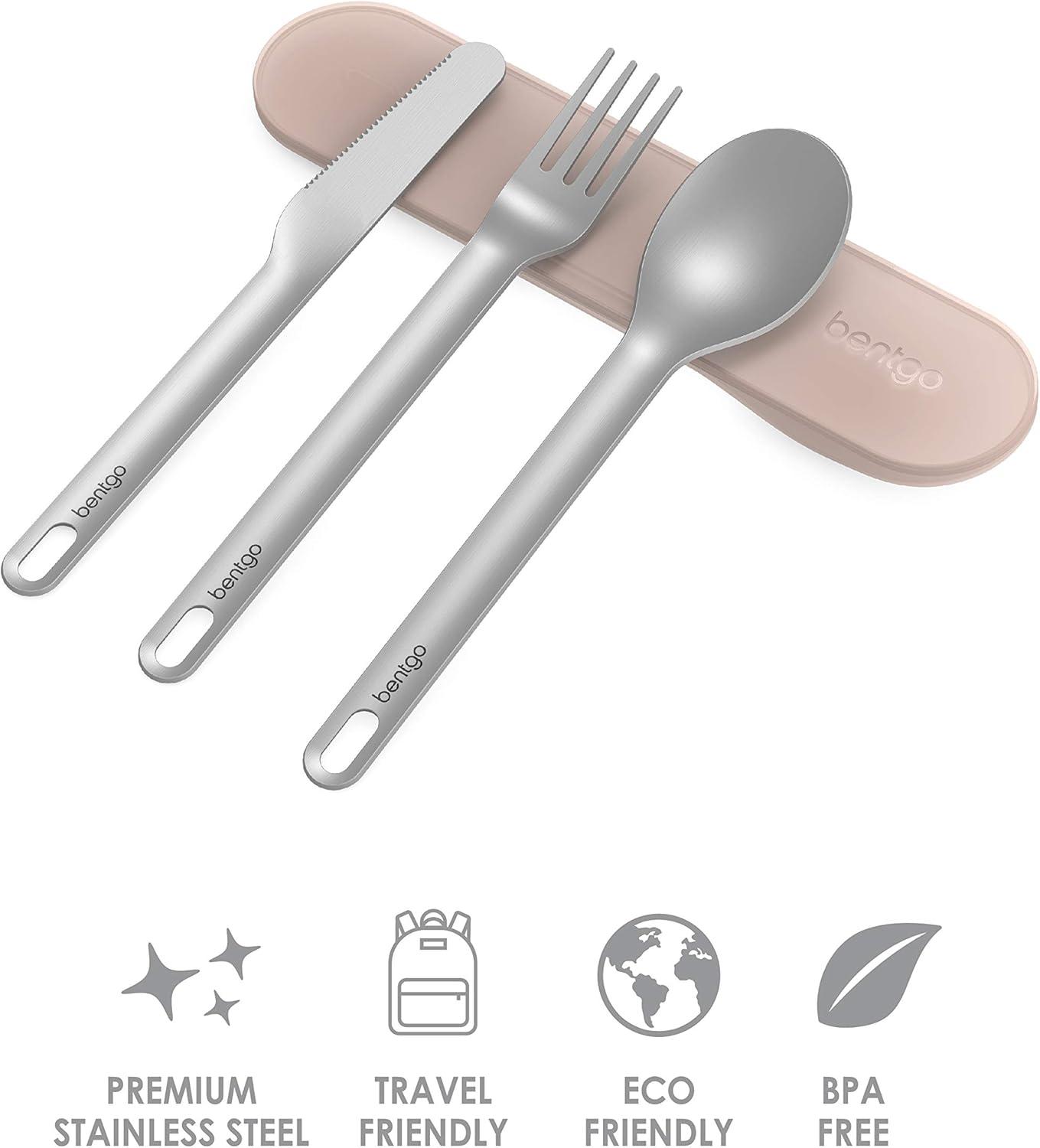 imageBentgo Stainless Travel Utensil Set Reusable 3Piece Silverware Set with Carrying Case HighGrade Premium Steel BPAFree Case EcoFriendly Ideal for Travel Camping and Office Use AquaRose