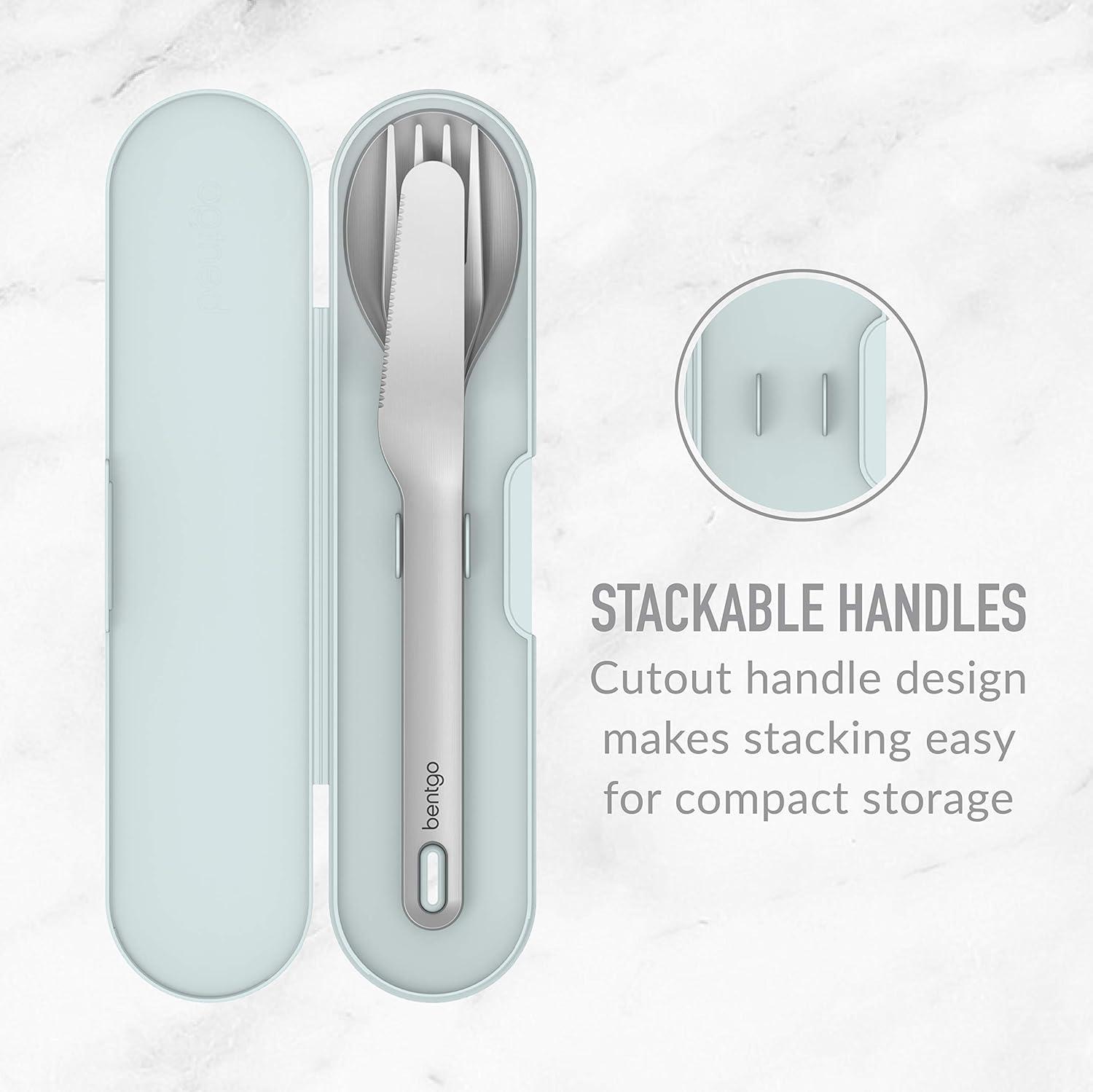 imageBentgo Stainless Travel Utensil Set Reusable 3Piece Silverware Set with Carrying Case HighGrade Premium Steel BPAFree Case EcoFriendly Ideal for Travel Camping and Office Use AquaAqua