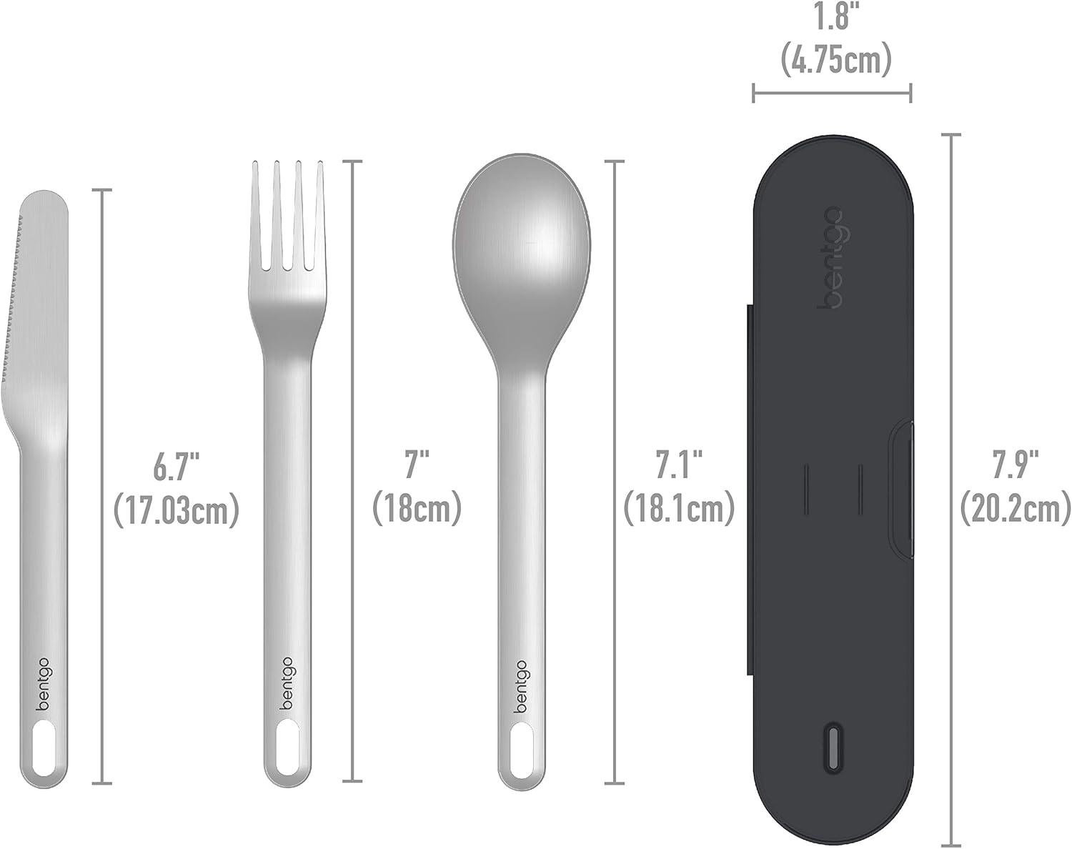 imageBentgo Stainless Travel Utensil Set Reusable 3Piece Silverware Set with Carrying Case HighGrade Premium Steel BPAFree Case EcoFriendly Ideal for Travel Camping and Office Use AquaCarbon