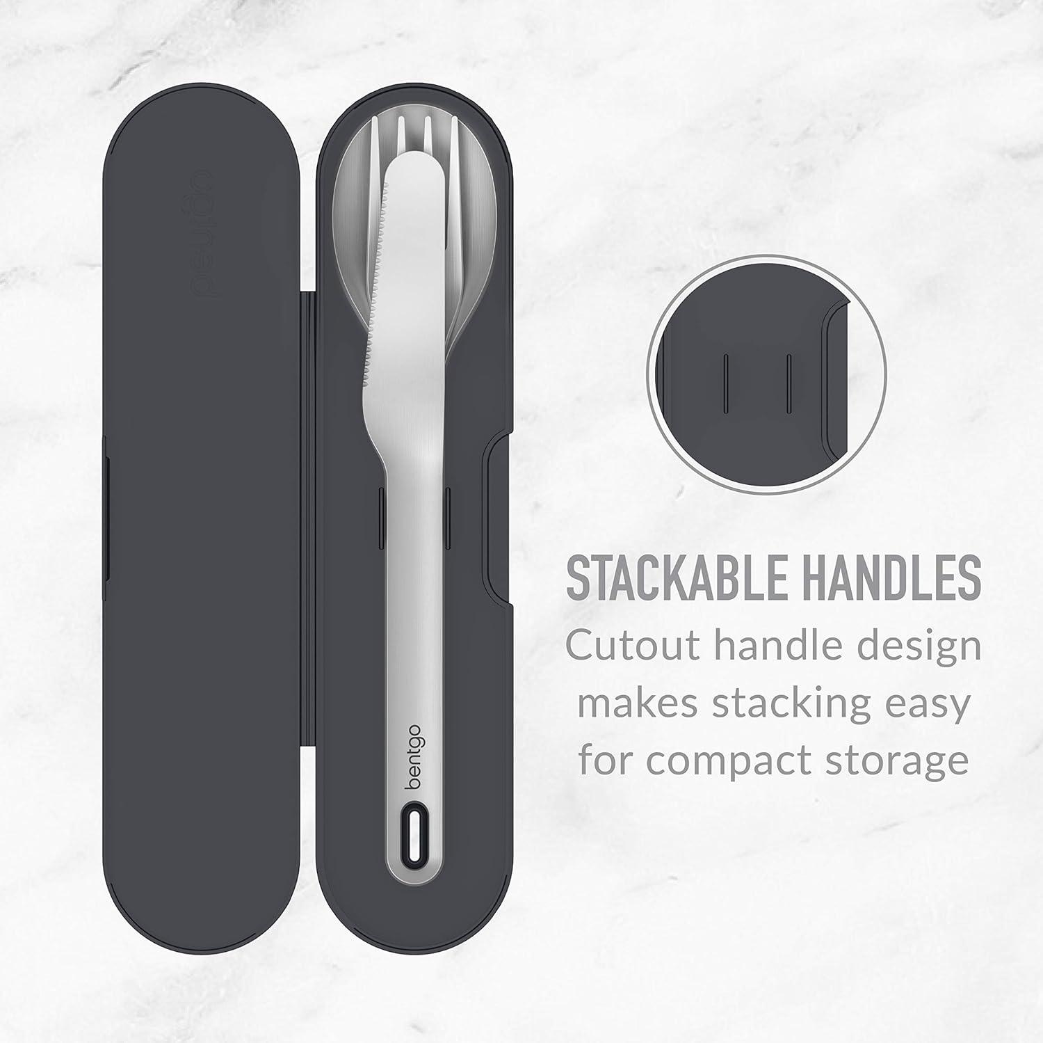 imageBentgo Stainless Travel Utensil Set Reusable 3Piece Silverware Set with Carrying Case HighGrade Premium Steel BPAFree Case EcoFriendly Ideal for Travel Camping and Office Use AquaCarbon